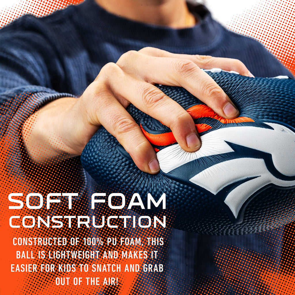 Franklin Sports Nfl Denver Broncos Football - Kids Foam Football - Soft Football - Mini Size - Perfect For Gameday - 8.5'' 3D Lo