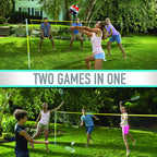 Franklin Sports Family Volleyball & Badminton Combo Set - Portable Backyard + Beach Volleyball + Badminton Net - Volleyball, Rac