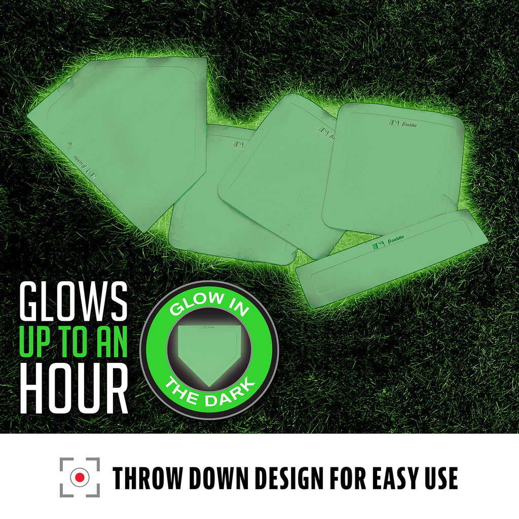 Franklin Sports Kickball + Baseball Base Set - Baseball + Kickball Bases, Home Plate And Pitchers Rubber - Portable Glow In The
