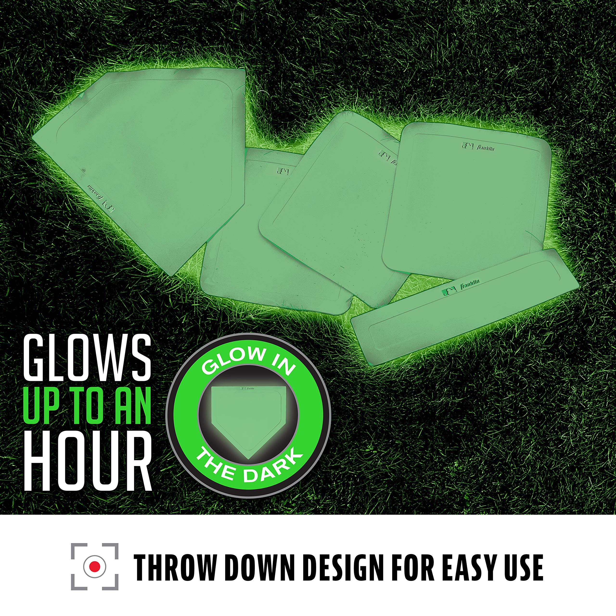 Franklin Sports Kickball + Baseball Base Set - Baseball + Kickball Bases, Home Plate And Pitchers Rubber - Portable Glow In The