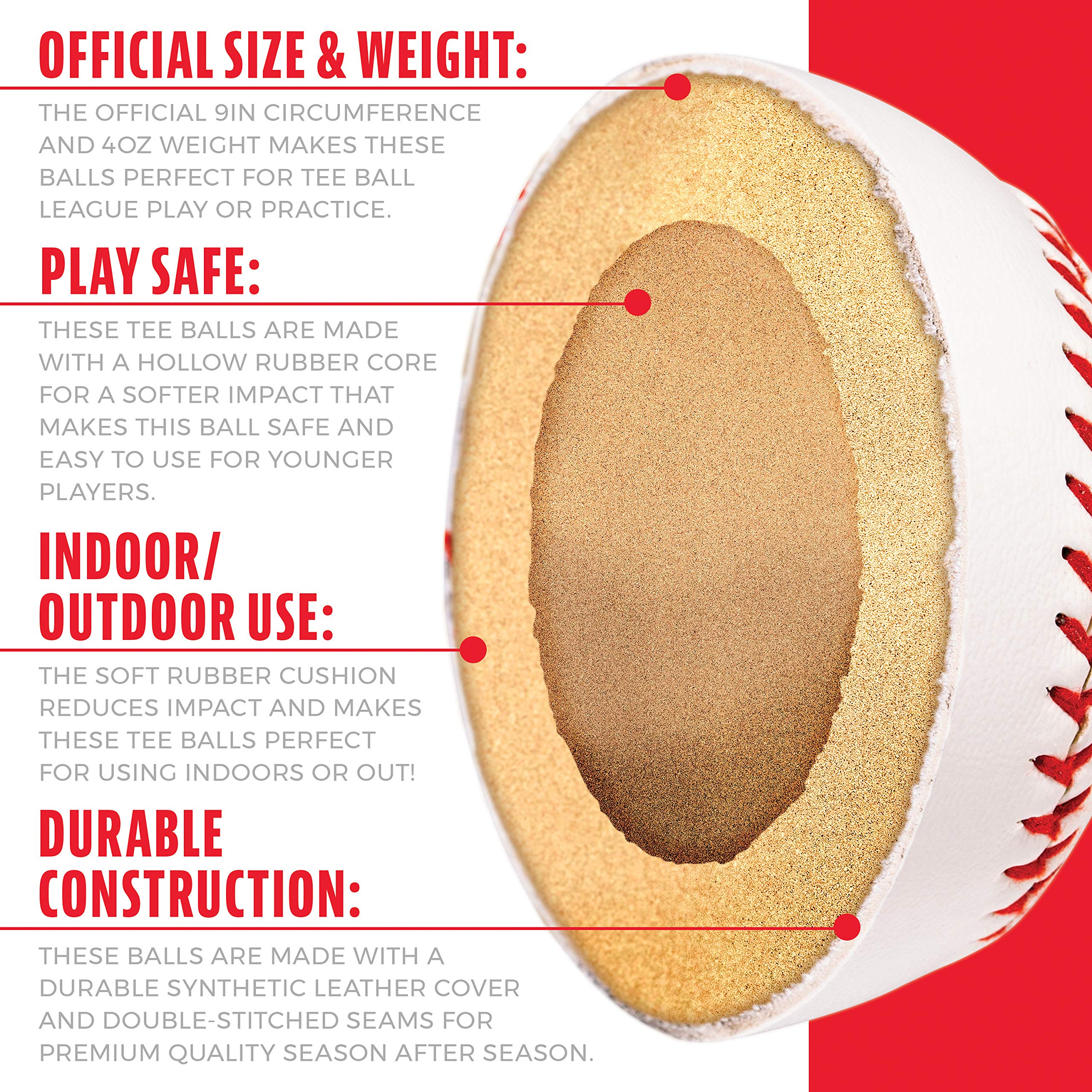 Mlb Soft-Strike Teeball - Official Size And Weight Approved For Teeball - Hollow Rubber Core Technology For Safety - Mlb Teeball