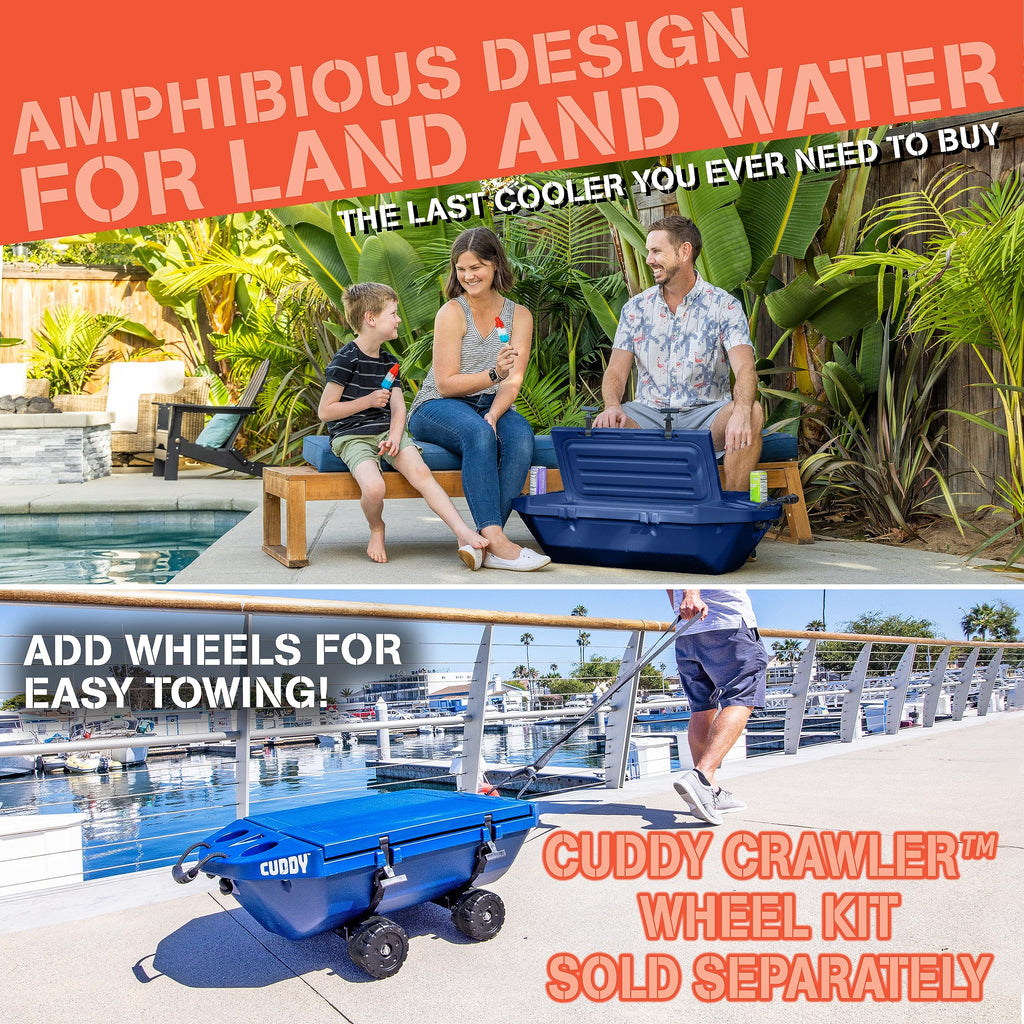 Cuddy Floating Cooler and Dry Storage Vessel for Land & Water - 40QT- Great for River, Beach, Kayak, Pool, & Lake - Navy