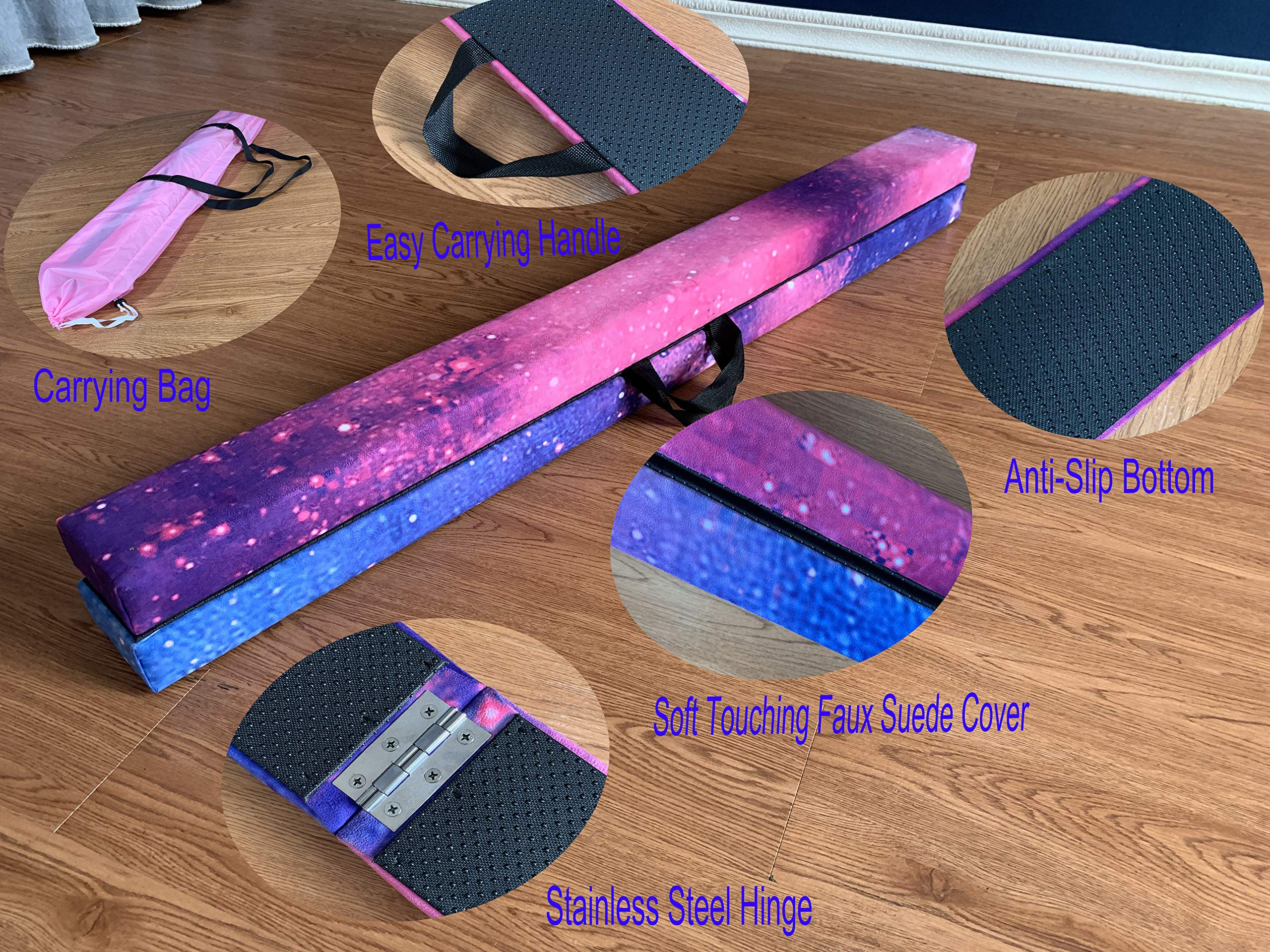 Fc Funcheer 8Ft Folding Balance Beam Gymnastics Beam Wood Core Floor Beam With Anti-Slip Bottom Stainless Hinge And Carrying Bag