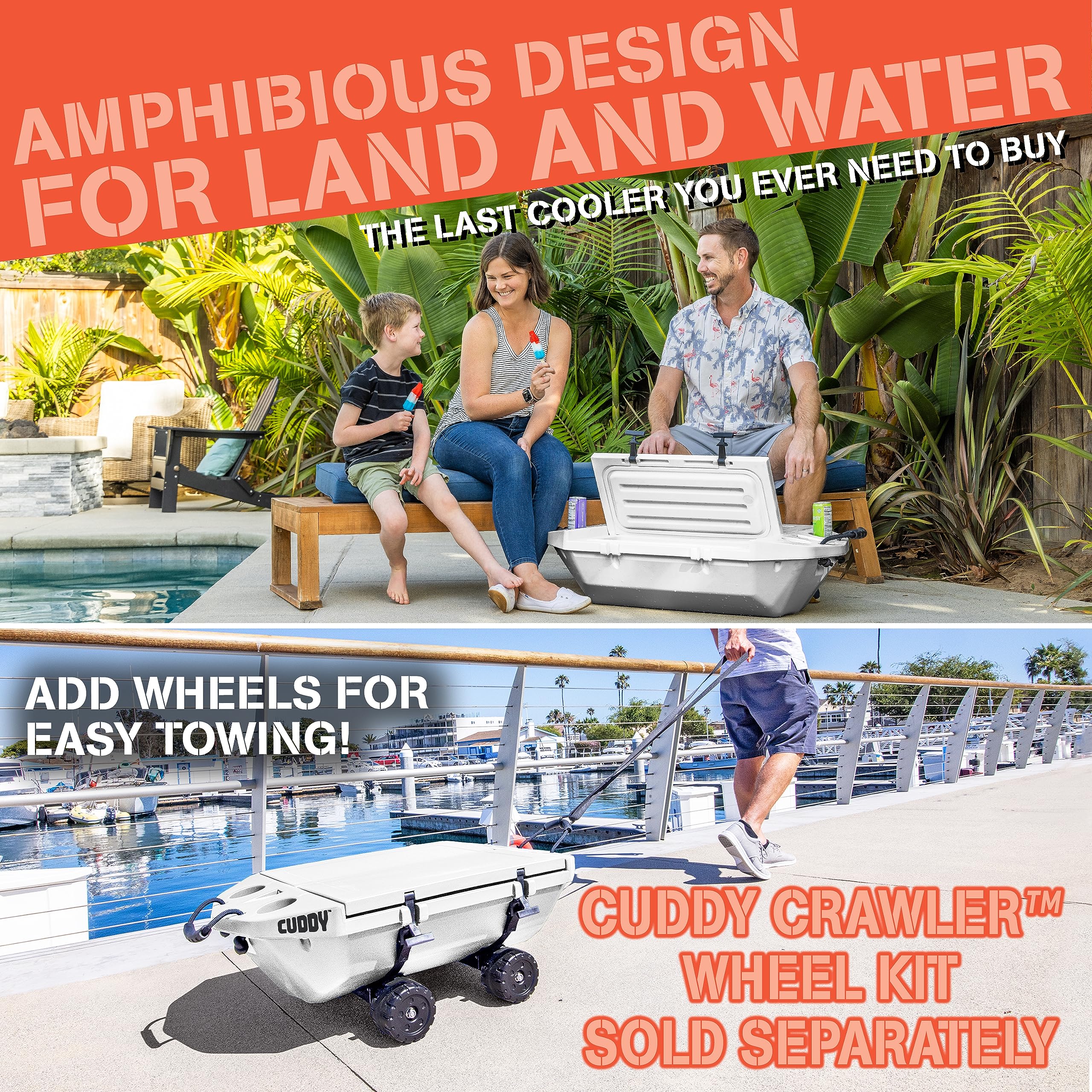 Cuddy Floating Cooler and Dry Storage Vessel for Land & Water - 40QT- Great for River, Beach, Kayak, Pool, & Lake - White