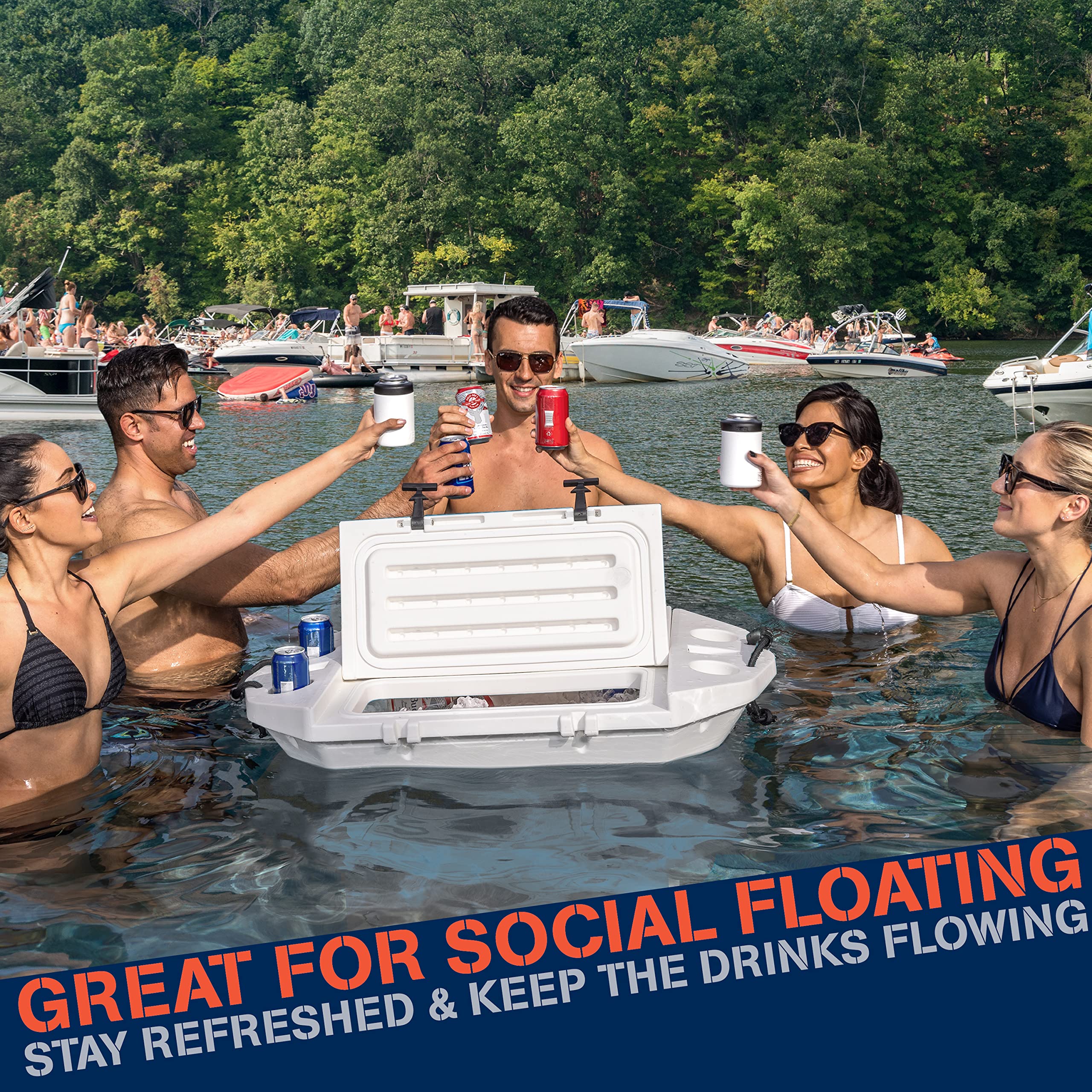 Cuddy Floating Cooler and Dry Storage Vessel for Land & Water - 40QT- Great for River, Beach, Kayak, Pool, & Lake - White