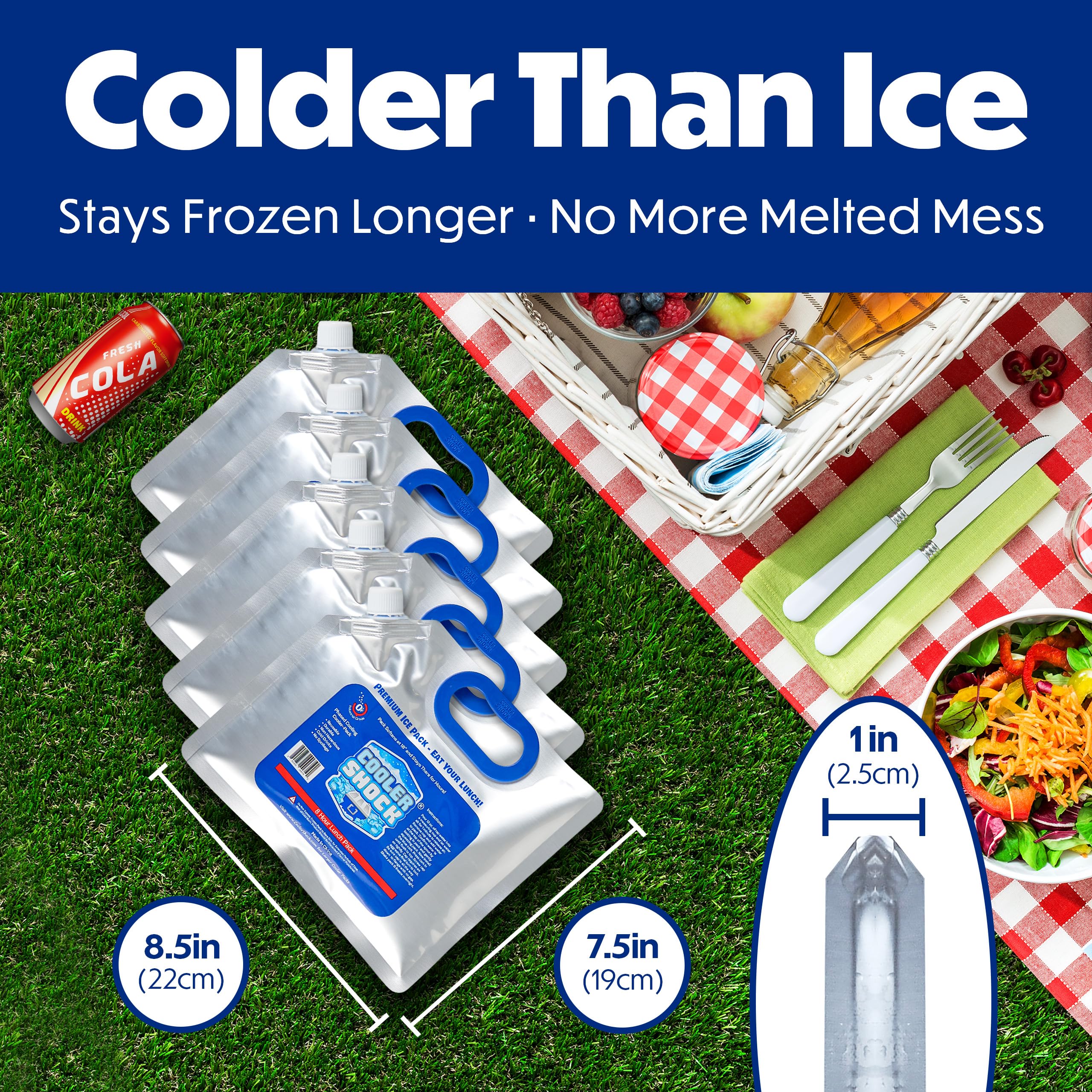 Cooler Shock Reusable Ice Packs For Cooler, 8.5X7.5 - Long Lasting Cold Freezer Packs For Coolers And Lunch Boxes - Cooler Ice P