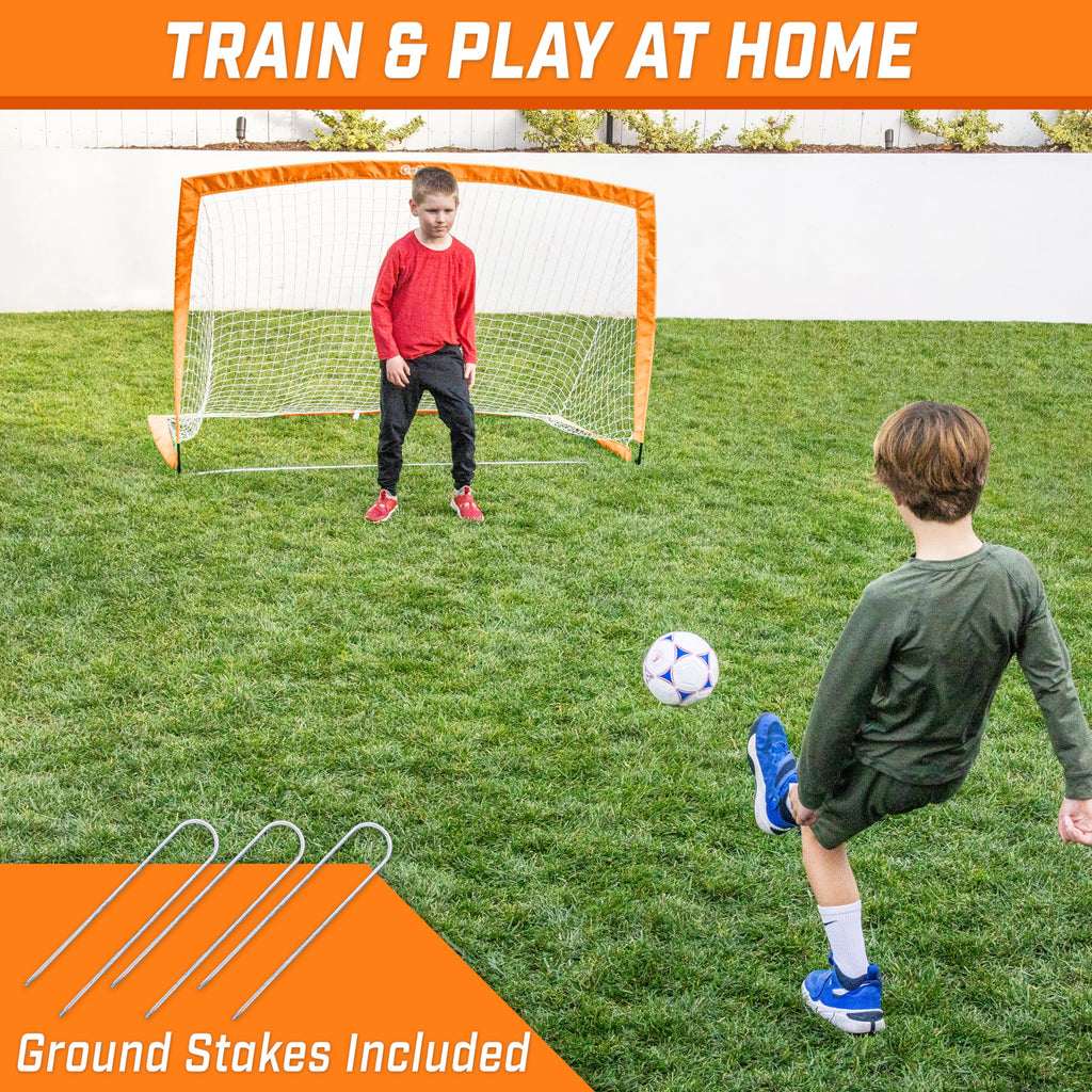 GoSports Team Tone 6 ft x 4 ft Portable Soccer Goal for Kids - Pop Up Net for Backyard - Orange