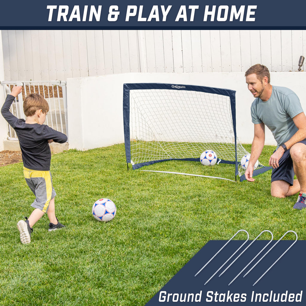 Gosports Team Tone 4 Ft X 3 Ft Portable Soccer Goal For Kids - Pop Up Net For Backyard - Navy