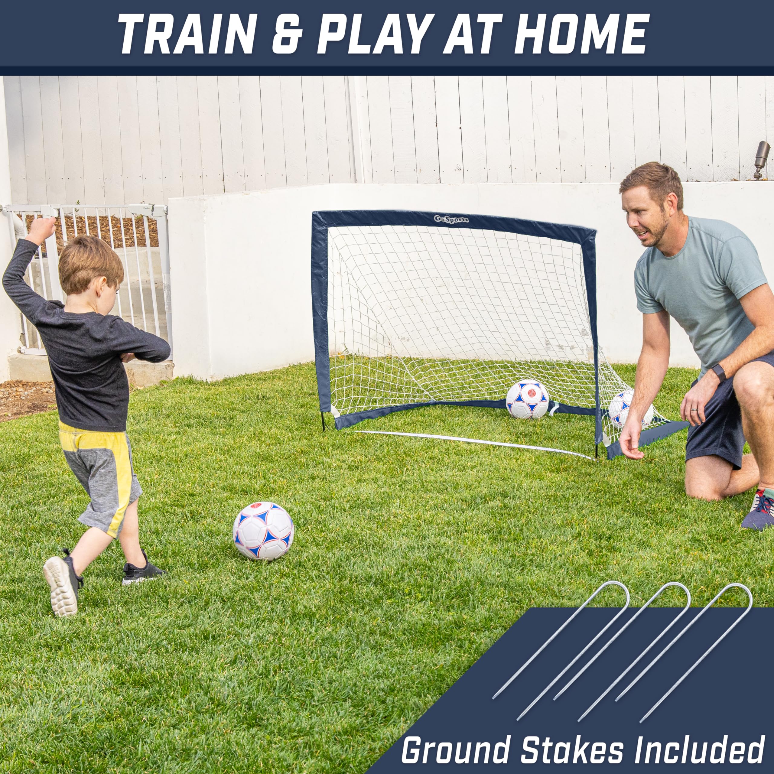 Gosports Team Tone 4 Ft X 3 Ft Portable Soccer Goal For Kids - Pop Up Net For Backyard - Navy