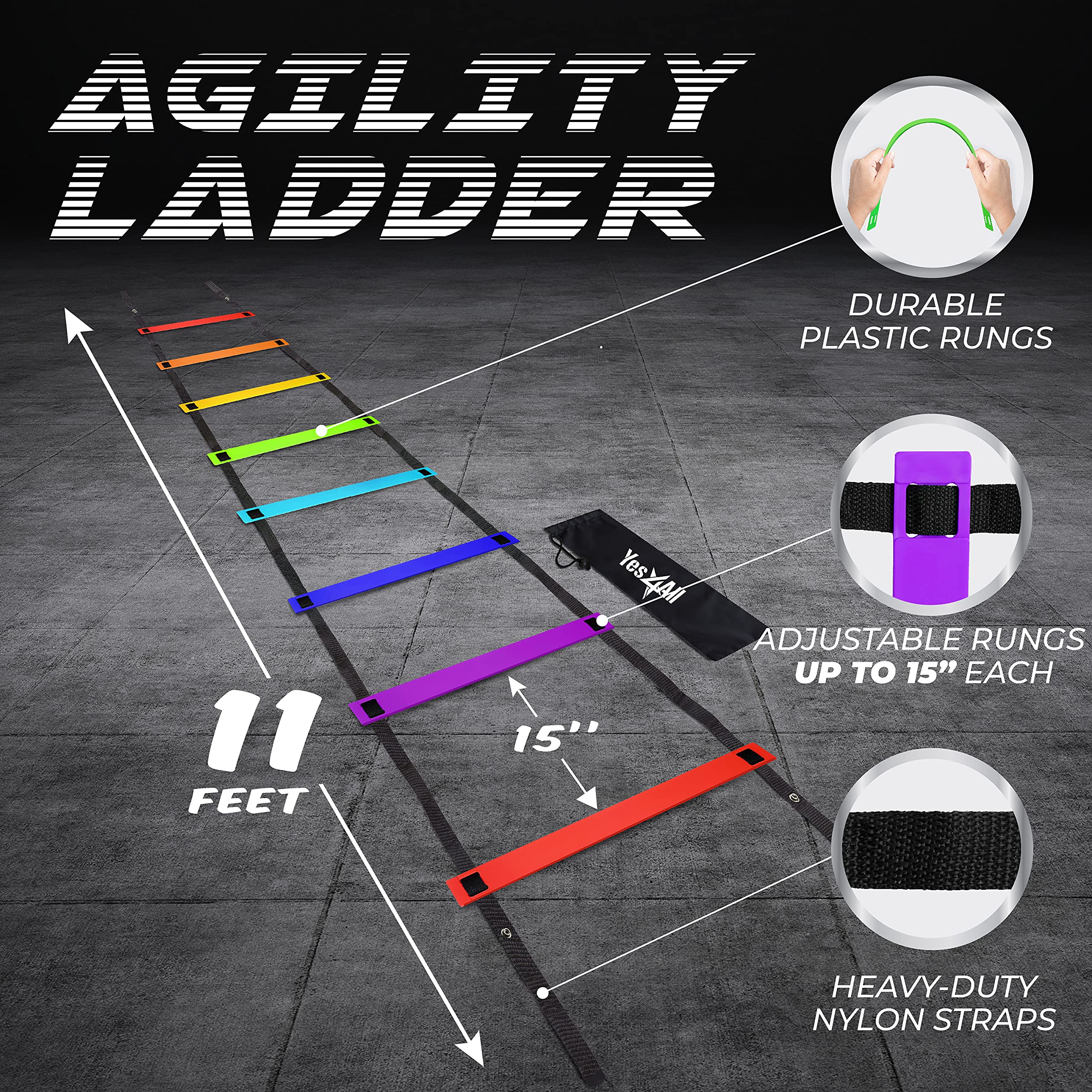 Yes4All Agility Ladder - 8 Rungs - Rainbow