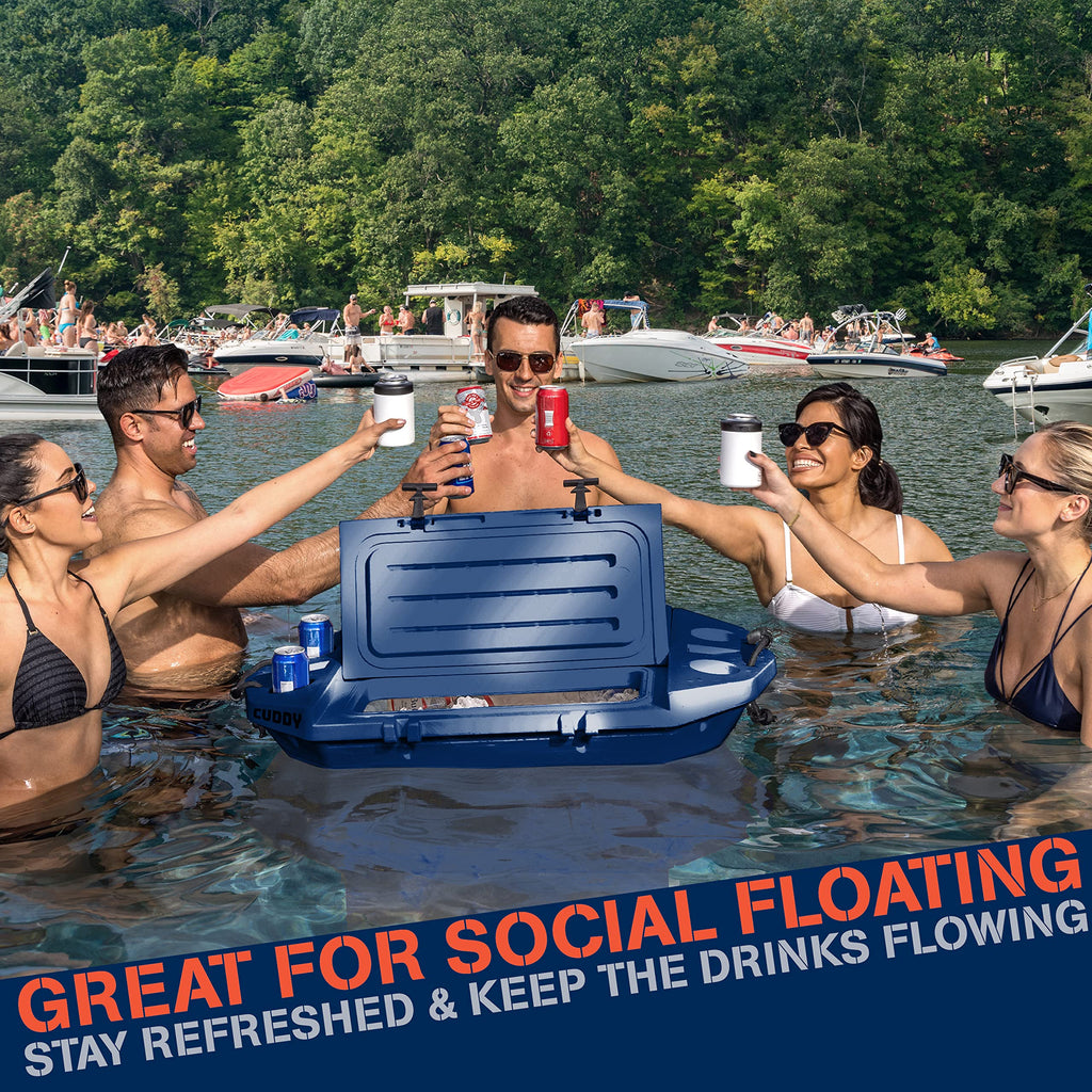 Cuddy Floating Cooler and Dry Storage Vessel for Land & Water - 40QT- Great for River, Beach, Kayak, Pool, & Lake - Navy