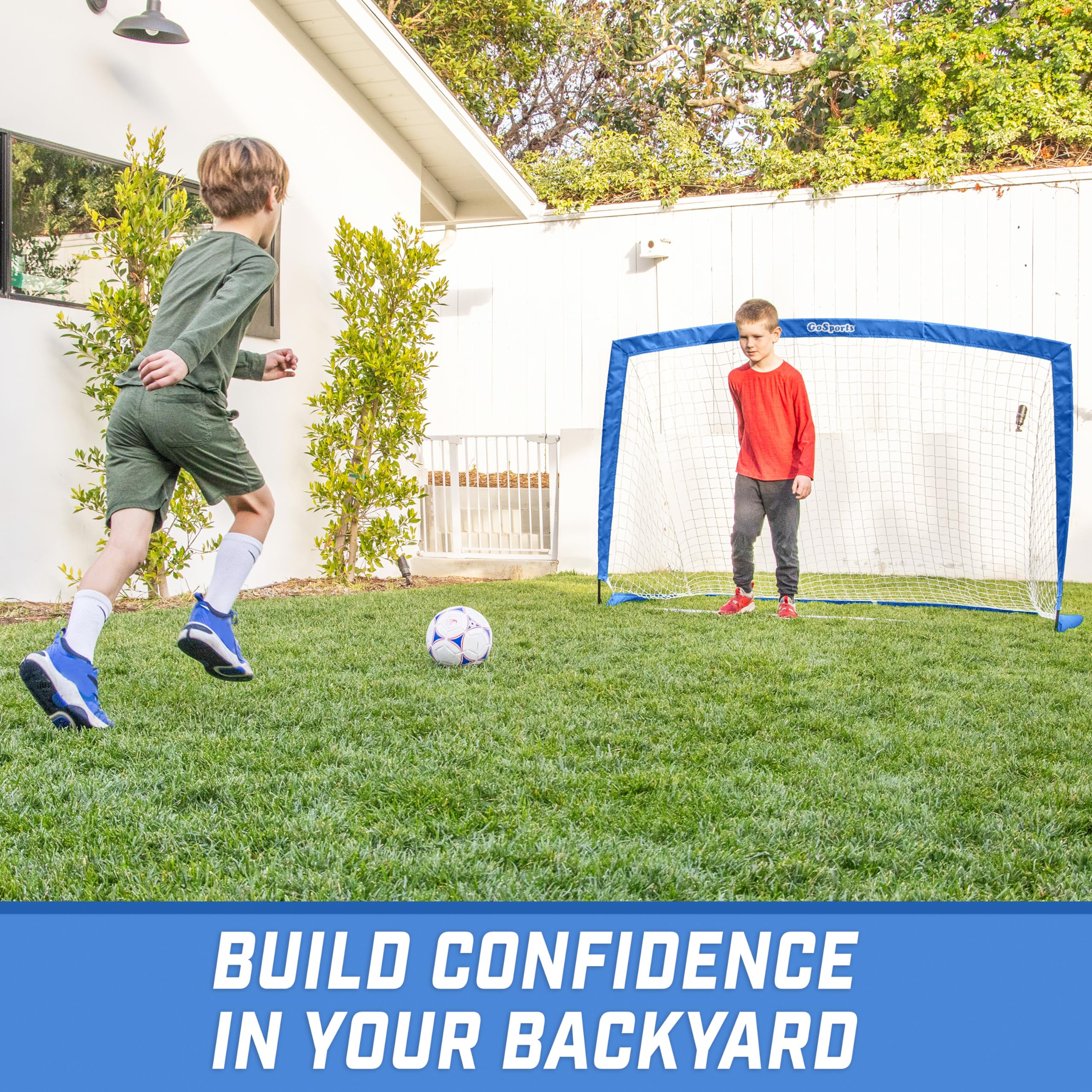 GoSports Team Tone 6 ft x 4 ft Portable Soccer Goal for Kids - Pop Up Net for Backyard - Royal Blue