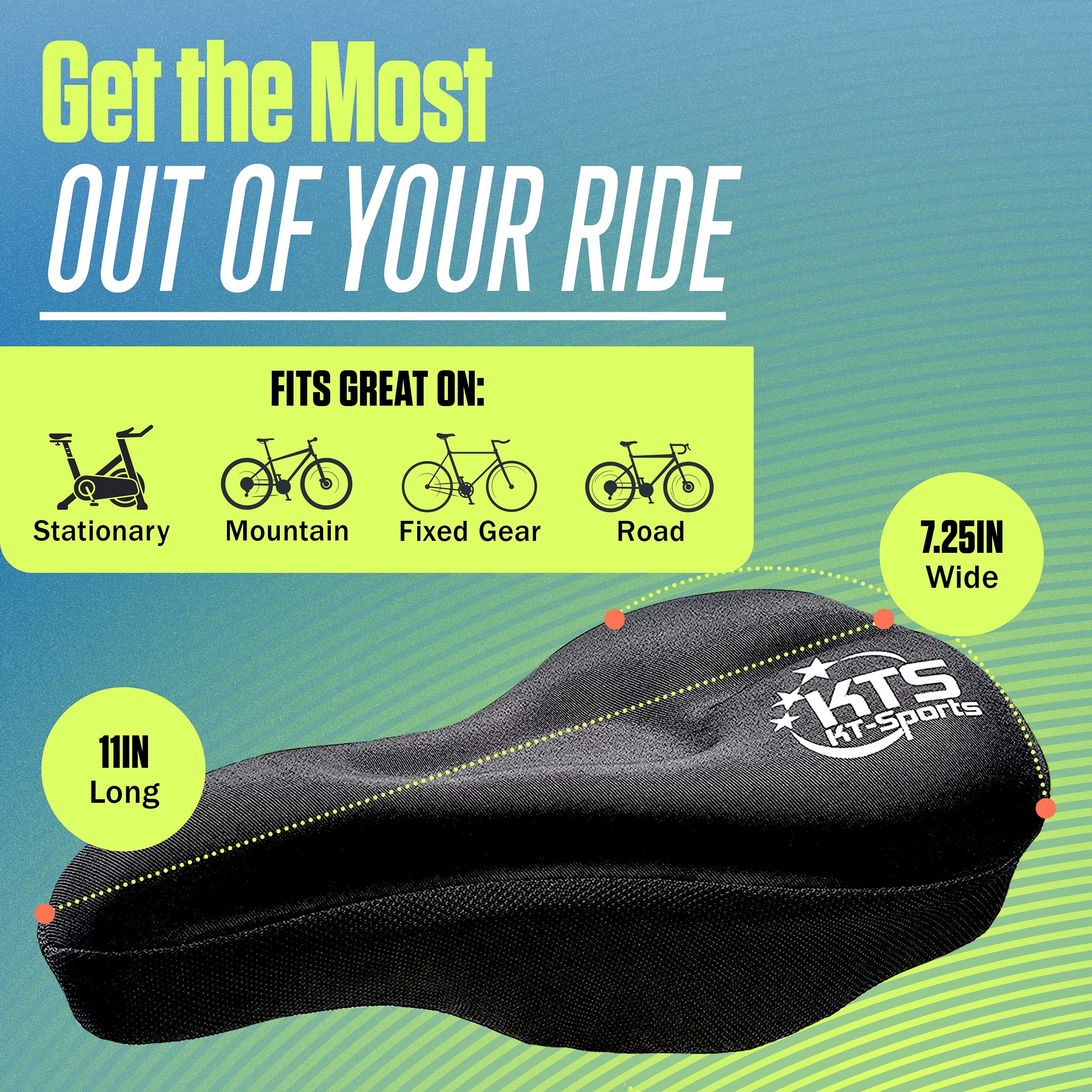 Kt-Sports Exercise Bike Seat Cushion Comfort Gel Bike Seat Cover Padded Seat Covers For Bikes With Anti-Slip Design And Drawstri