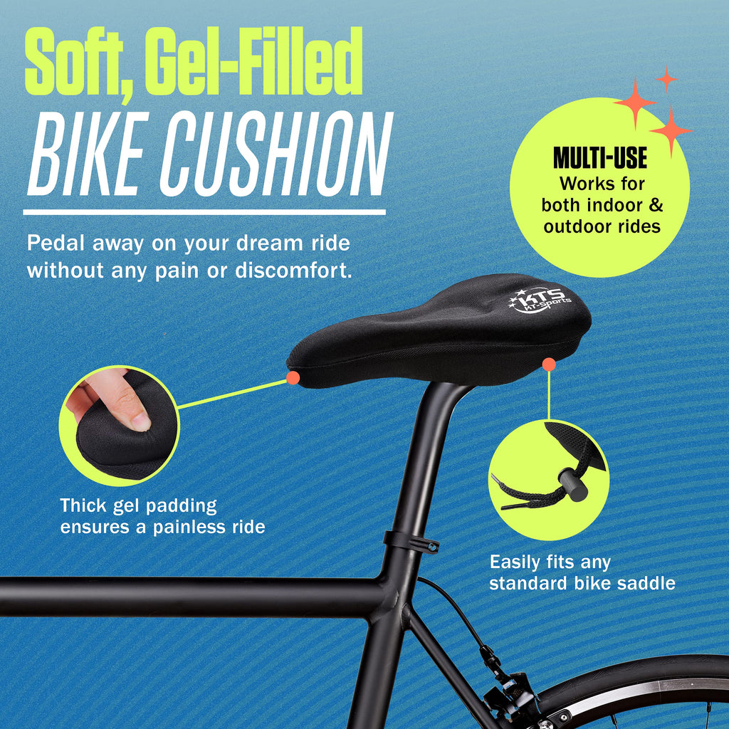 Kt-Sports Exercise Bike Seat Cushion Comfort Gel Bike Seat Cover Padded Seat Covers For Bikes With Anti-Slip Design And Drawstri