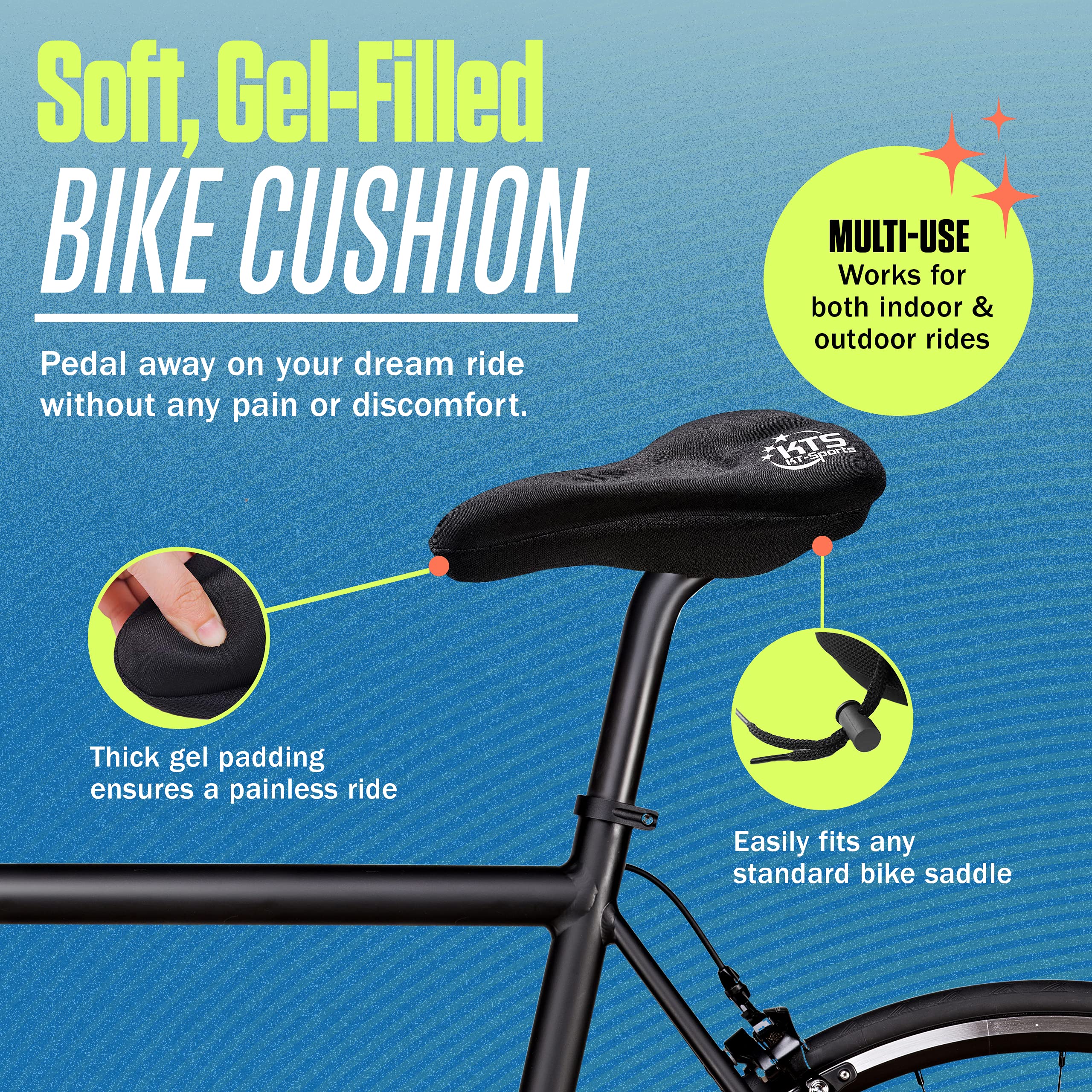 Kt-Sports Exercise Bike Seat Cushion Comfort Gel Bike Seat Cover Padded Seat Covers For Bikes With Anti-Slip Design And Drawstri