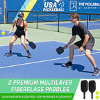 Gosports Gs1 Pickleball Paddles Set Of 2 With 2 Pickleballs - Usapa Approved Fiberglass Pickleball Paddles, Black