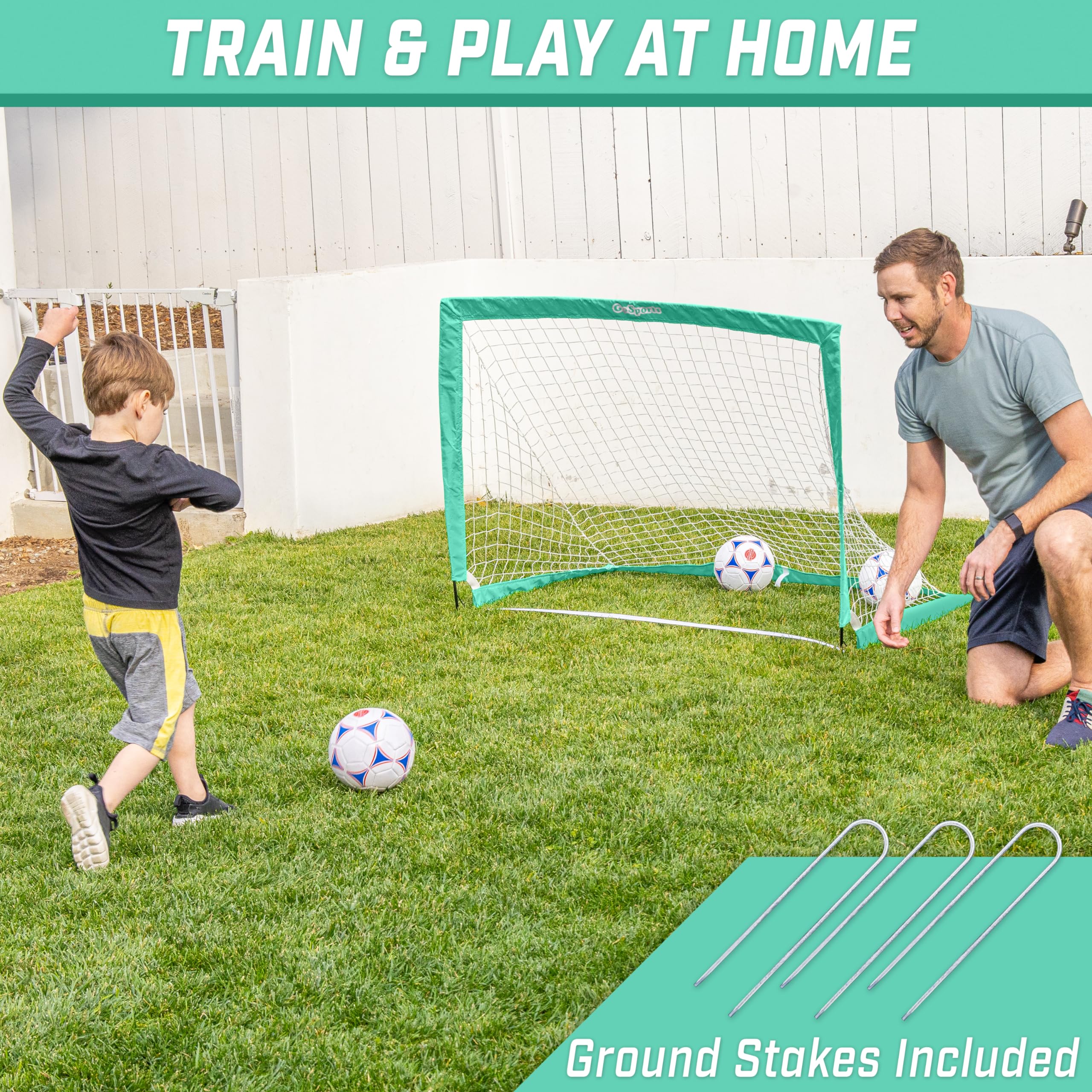 Gosports Team Tone 4 Ft X 3 Ft Portable Soccer Goal For Kids - Pop Up Net For Backyard - Turquoise