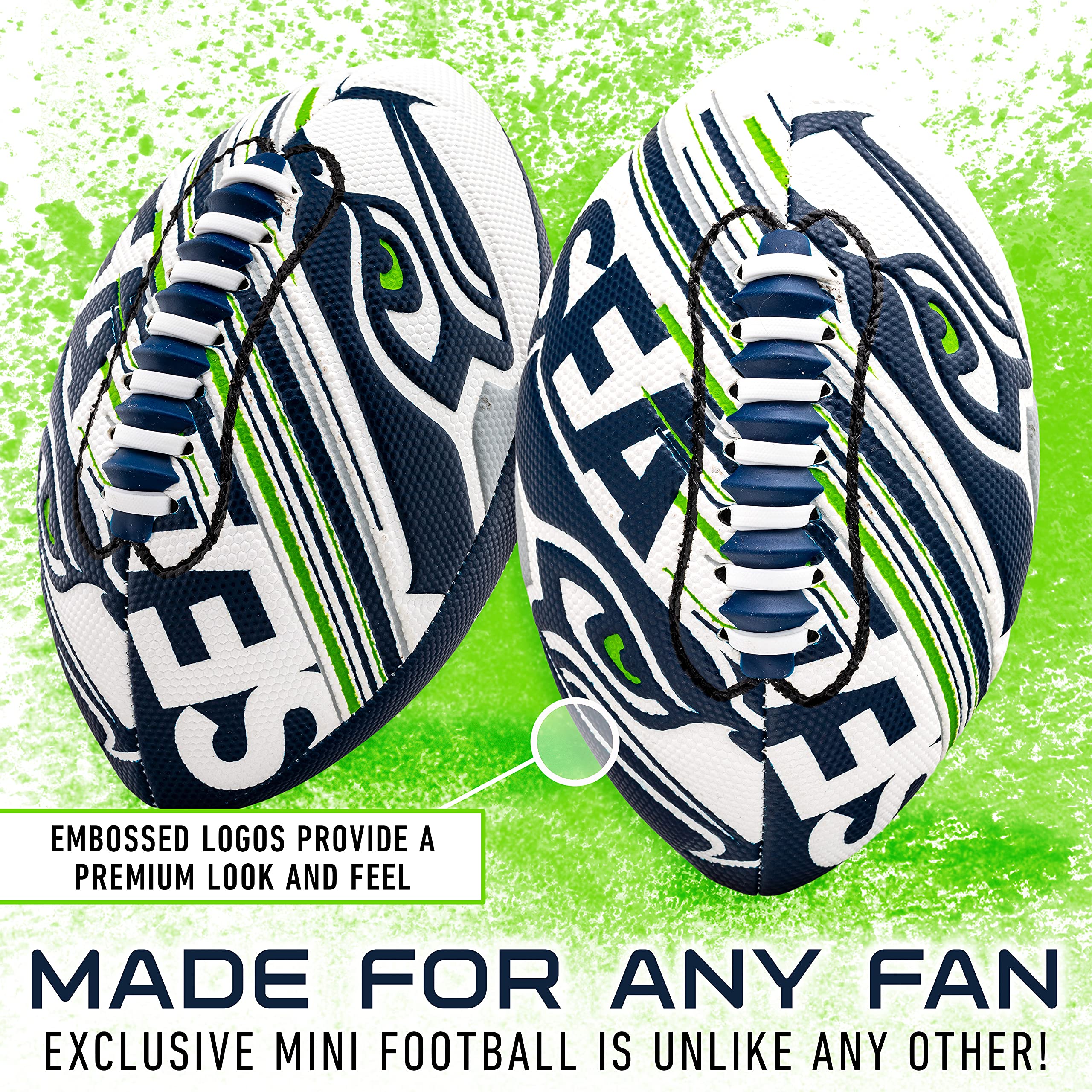 Franklin Sports Nfl Seattle Seahawks Football - Youth Mini Football - 8.5'' Junior Size Ball - Spacelace Easy Grip Texture- Perf