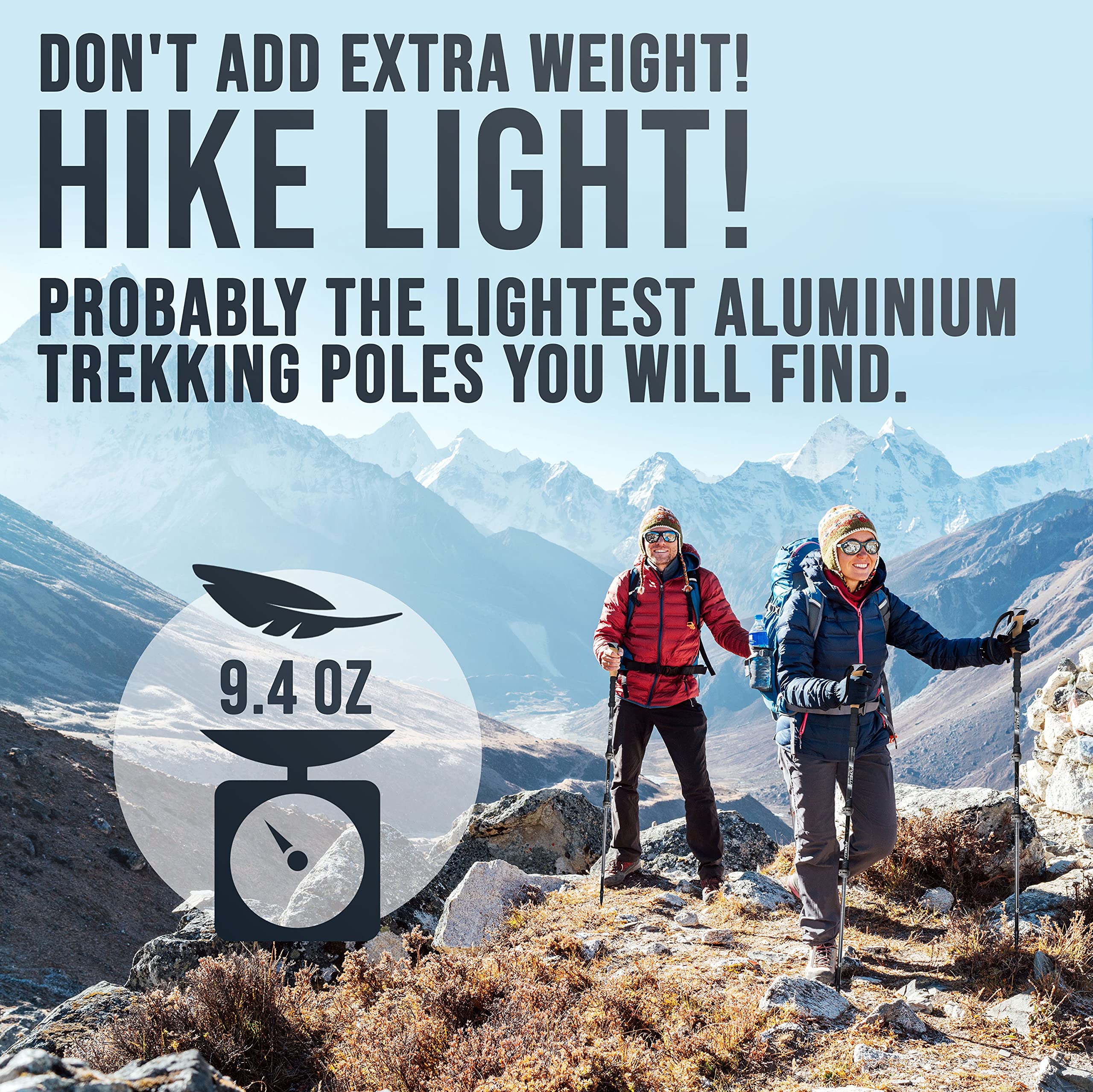 Foxelli Trekking Poles  2-Pc Pack Collapsible Lightweight Hiking Poles, Strong Aircraft Aluminum Adjustable Walking Sticks With