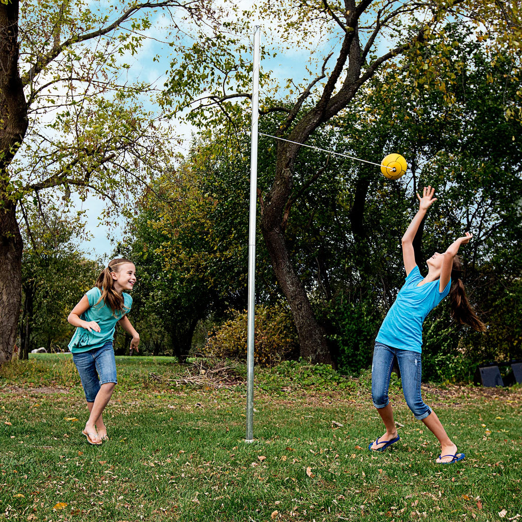 Sterling Sports Compact Tetherball Set For Outdoor Backyard With Ball And Rope Set, 9' Metal Pole, Air Pump Included