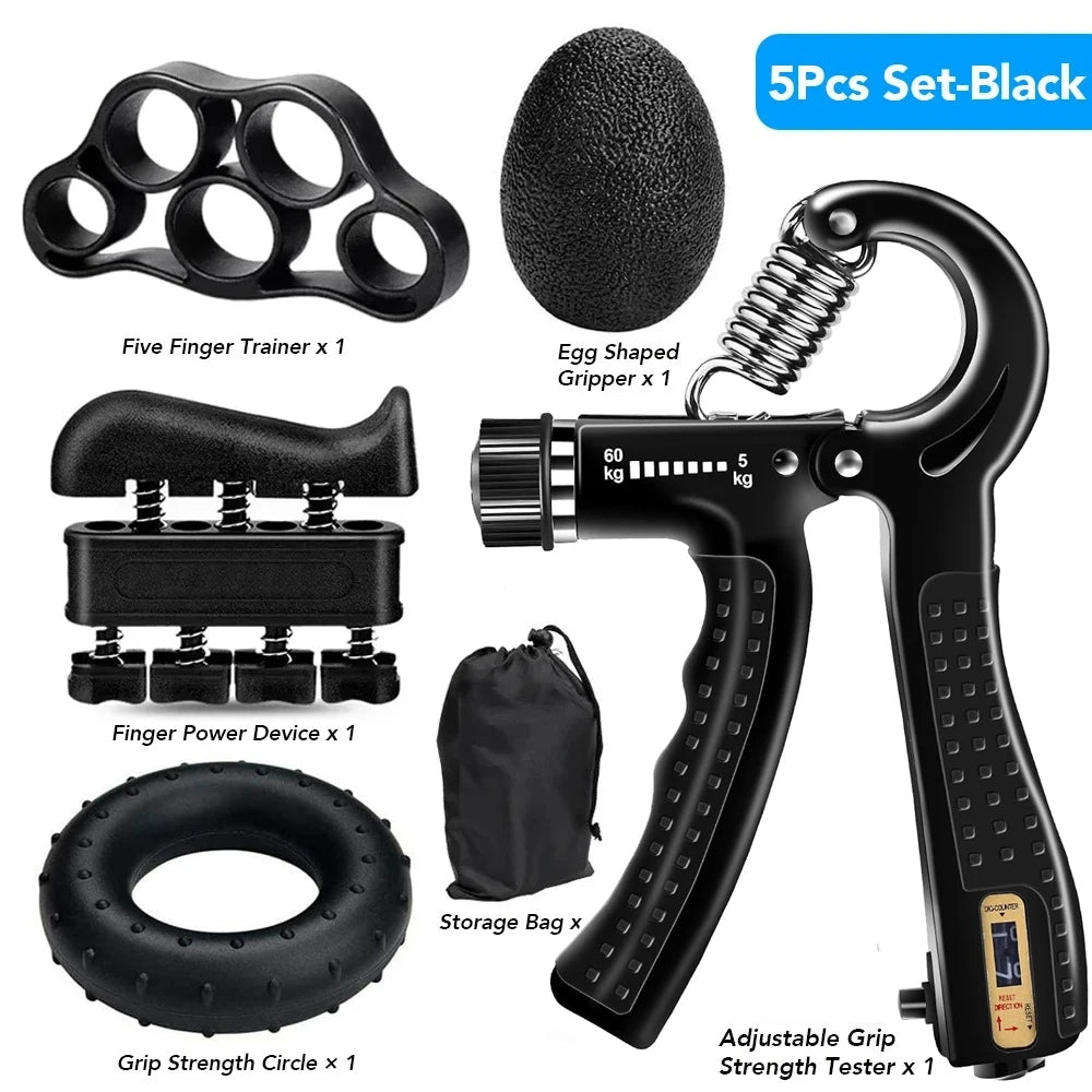 Grip Trainer Kit: Adjustable Hand Gripper,Finger/Hand Exercisers,Stress Ball & Forearm Ring for Muscle Build & Injury Rcvry
