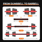 Adjustable Dumbbell Set 2 in 1 Convertible Barbell 5.5-44lbs Rubber Coated Dumbbell Home Gym Weight Training Fitness Equipment
