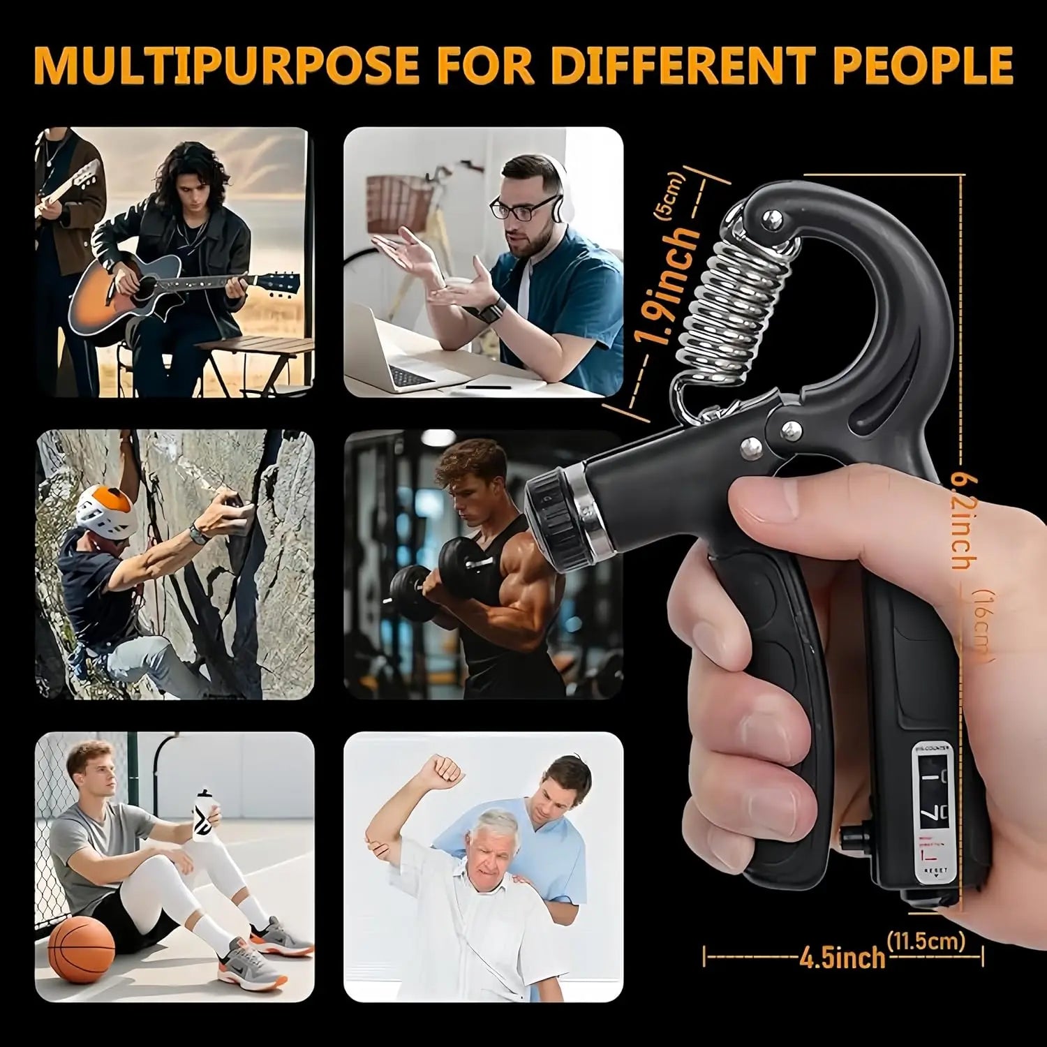 Grip Trainer Kit: Adjustable Hand Gripper,Finger/Hand Exercisers,Stress Ball & Forearm Ring for Muscle Build & Injury Rcvry