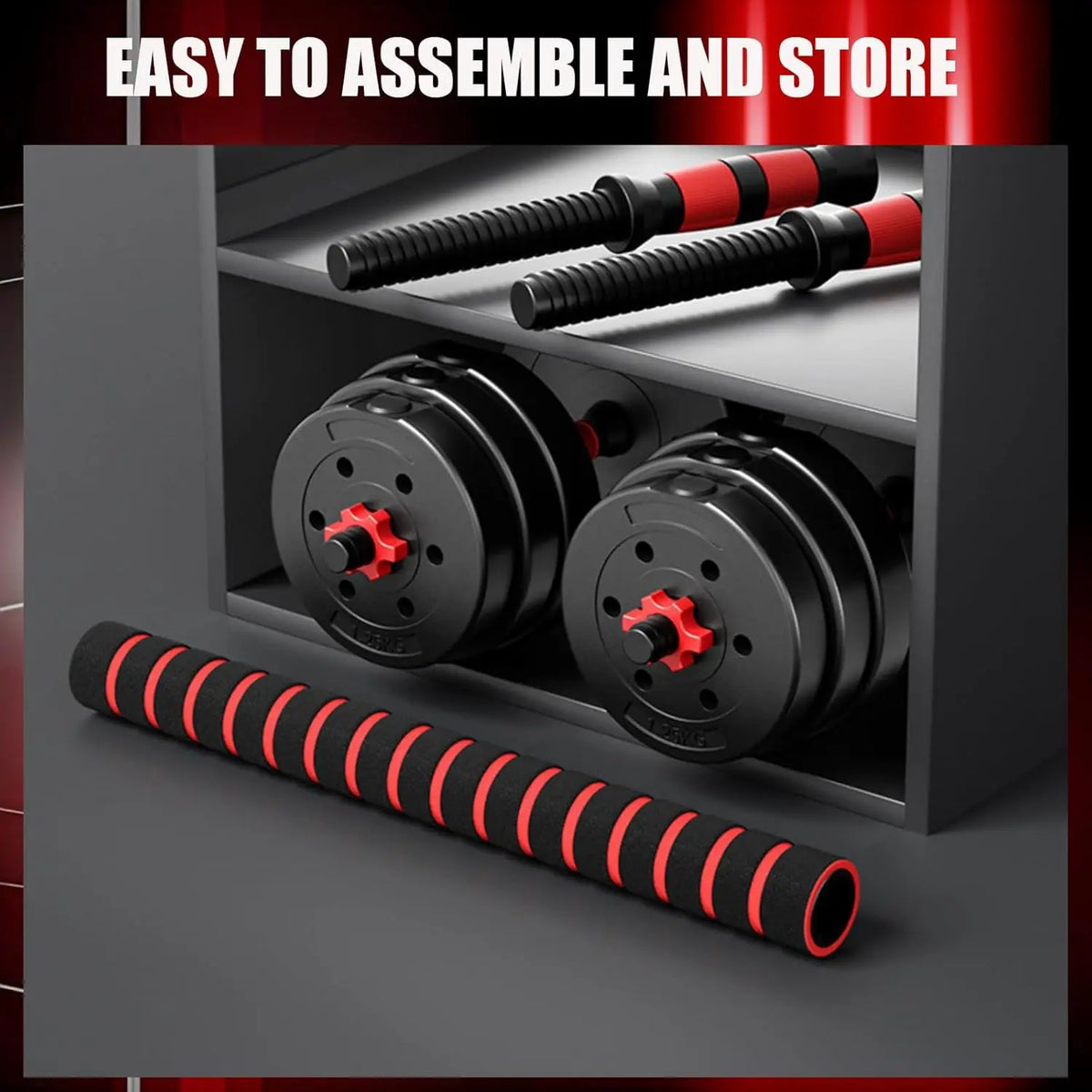 44bls Adjustable Dumbbell Set for Home Gym Fitness Weight Plates, 3-in-1 Ergonomic Modes, Heavy Duty Cast for Strength Training