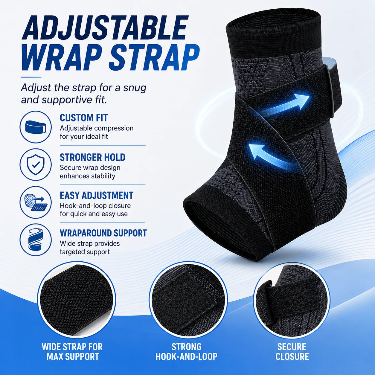 Adjustable Ankle Support Brace Compression Sleeve Wrap Strap Breathable Knit Stabilizer for Sports Running Training Adult Unisex