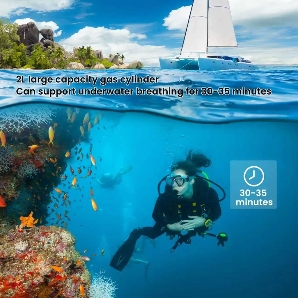 TUDIVING-2L Portable Scuba Tank Support 30-45 Minutes Breath,Refillable Diving Tank for Underwater Works