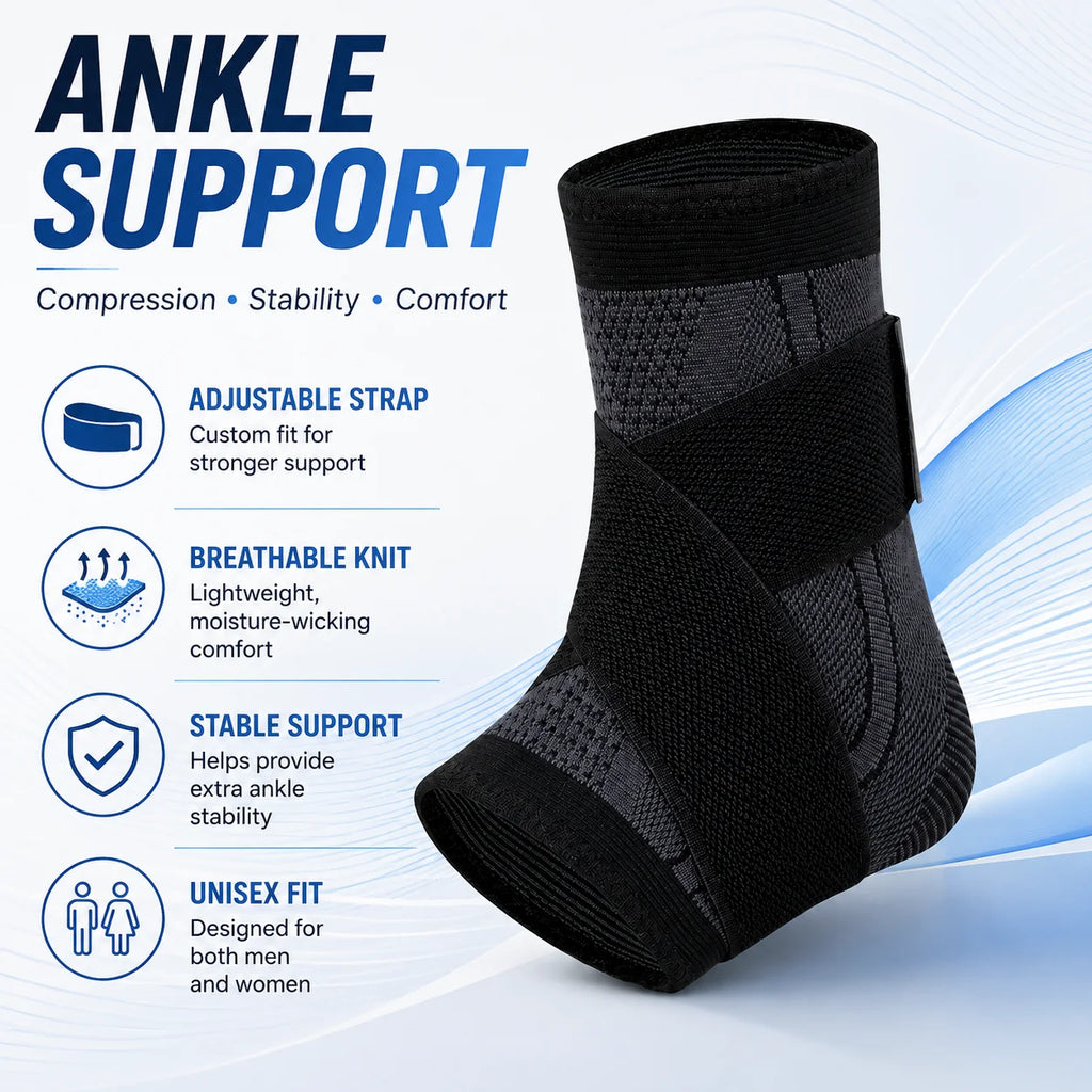 Adjustable Ankle Support Brace Compression Sleeve Wrap Strap Breathable Knit Stabilizer for Sports Running Training Adult Unisex