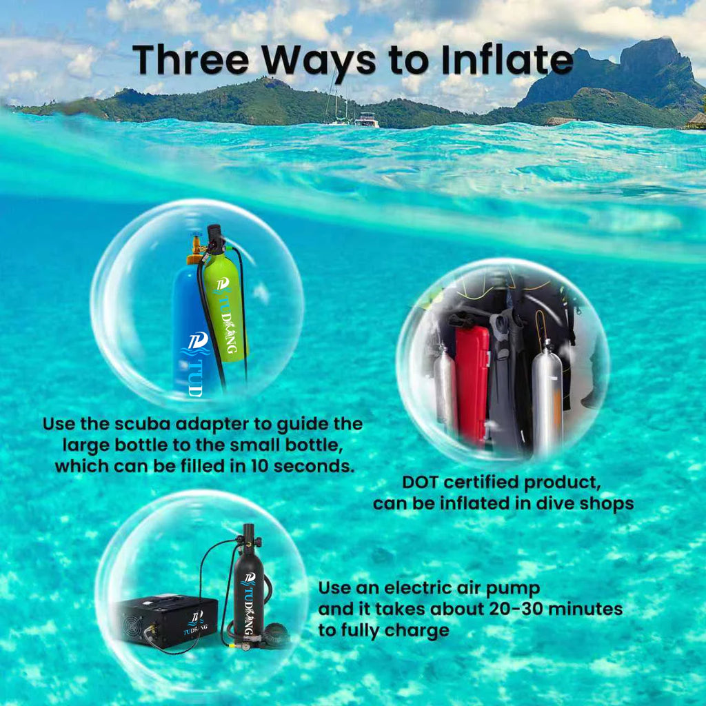 TUDIVING-2L Portable Scuba Tank Support 30-45 Minutes Breath,Refillable Diving Tank for Underwater Works