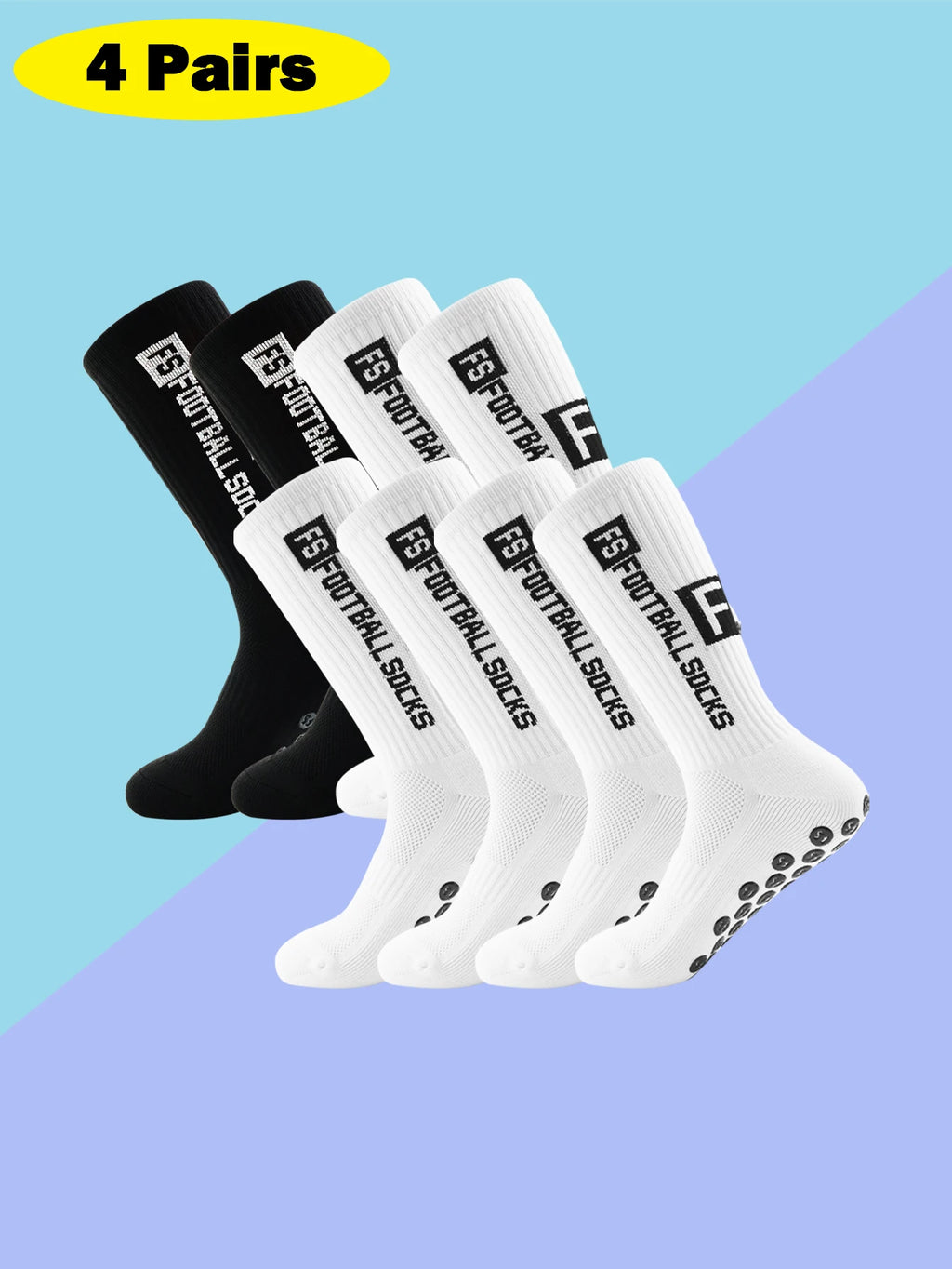 4 pairs of new FS mid tube glued football socks for sports training and competition, non slip and breathable socks