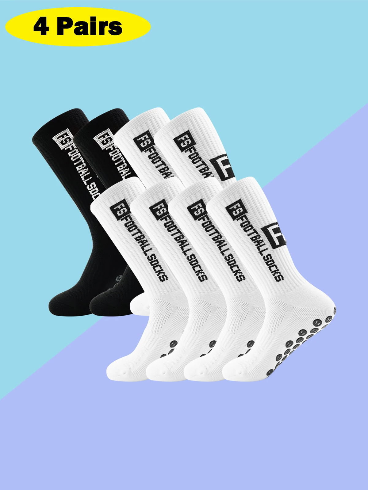 4 pairs of new FS mid tube glued football socks for sports training and competition, non slip and breathable socks