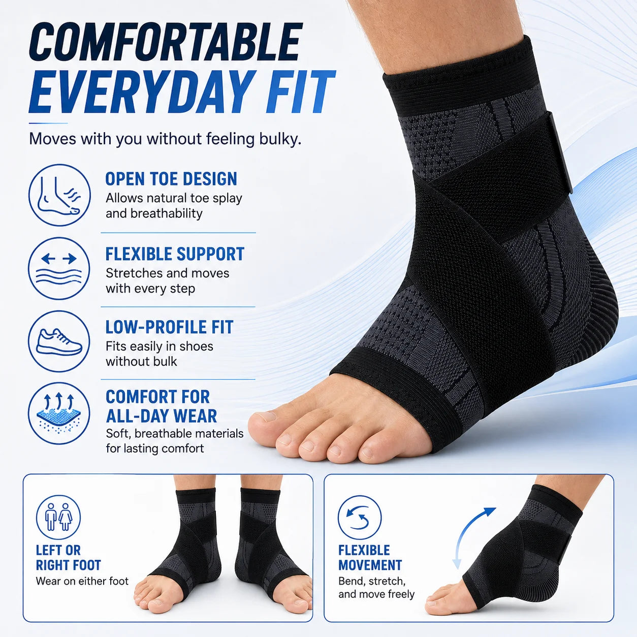 Adjustable Ankle Support Brace Compression Sleeve Wrap Strap Breathable Knit Stabilizer for Sports Running Training Adult Unisex