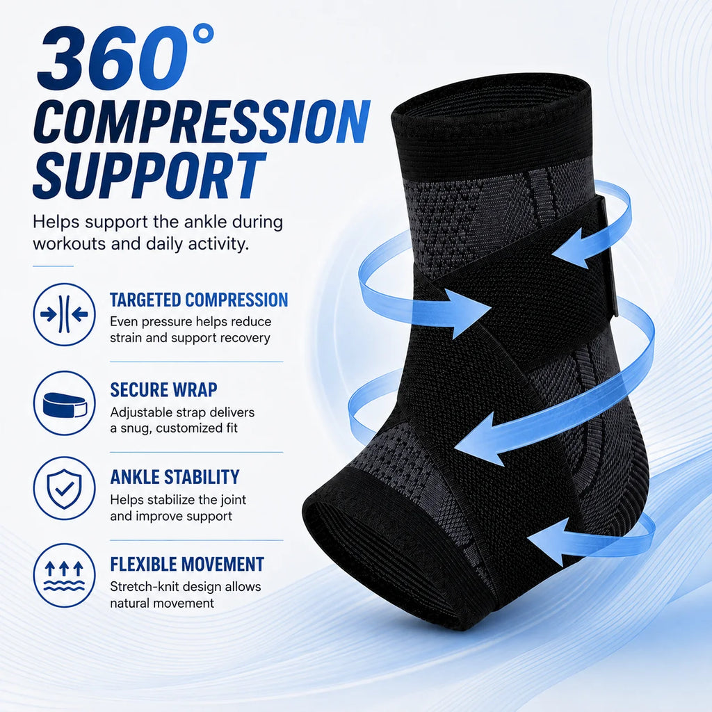 Adjustable Ankle Support Brace Compression Sleeve Wrap Strap Breathable Knit Stabilizer for Sports Running Training Adult Unisex