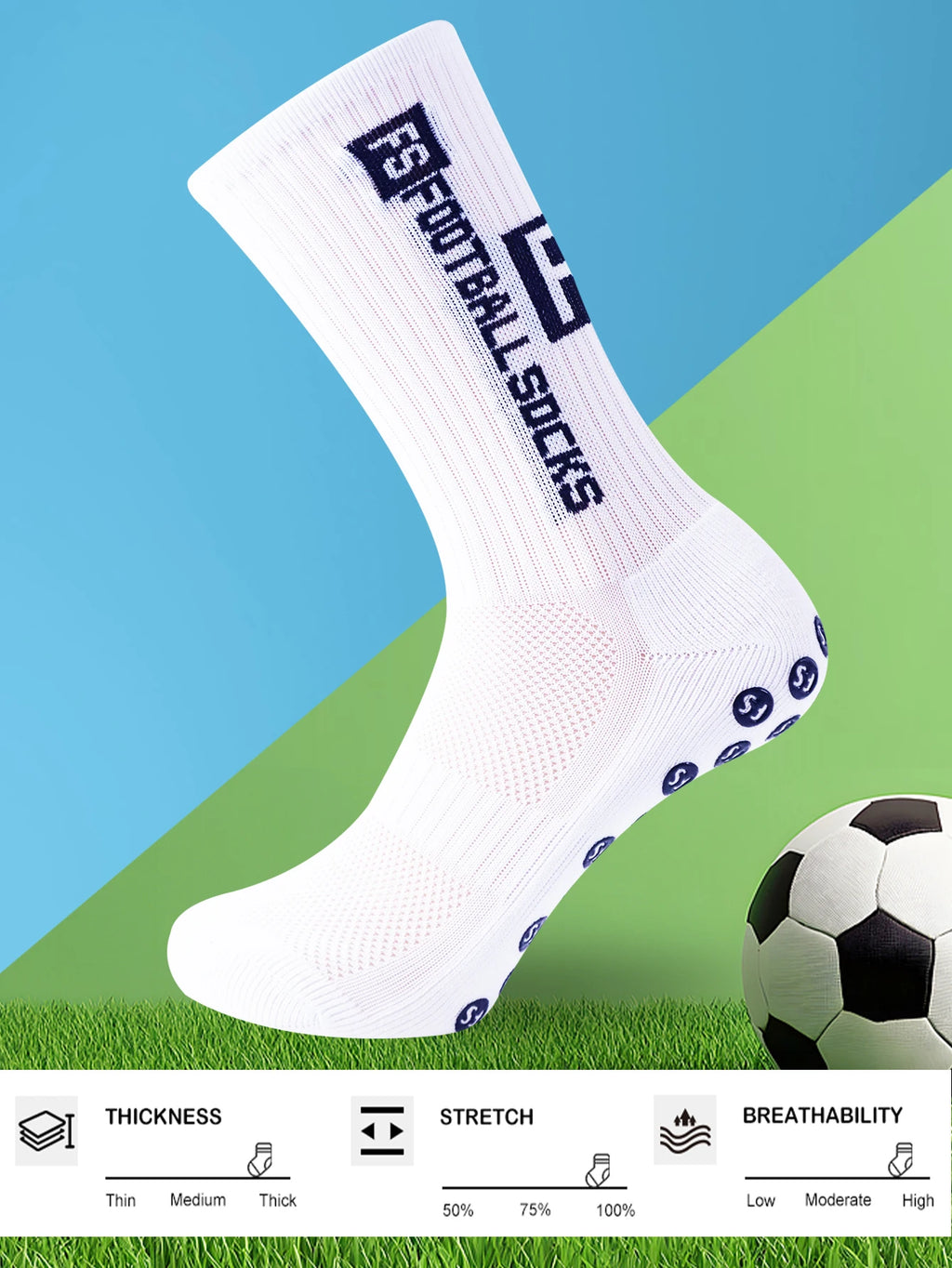 4 pairs of new FS mid tube glued football socks for sports training and competition, non slip and breathable socks