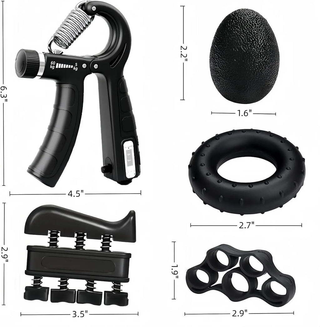 Grip Trainer Kit: Adjustable Hand Gripper,Finger/Hand Exercisers,Stress Ball & Forearm Ring for Muscle Build & Injury Rcvry