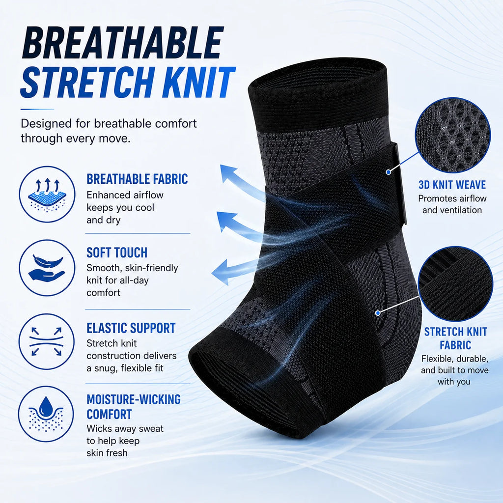 Adjustable Ankle Support Brace Compression Sleeve Wrap Strap Breathable Knit Stabilizer for Sports Running Training Adult Unisex