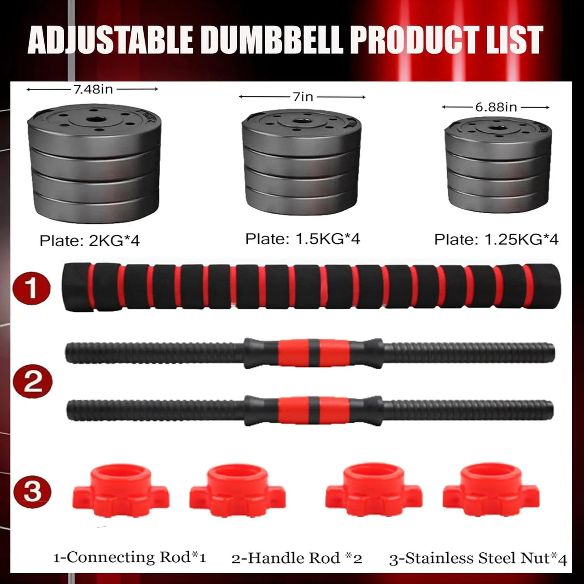 44bls Adjustable Dumbbell Set for Home Gym Fitness Weight Plates, 3-in-1 Ergonomic Modes, Heavy Duty Cast for Strength Training