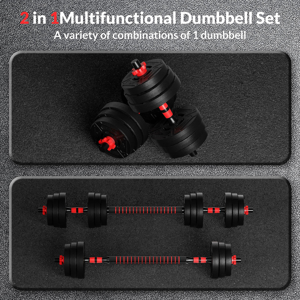 Fitvids 60Lb 2-In1 Portable Changeable Dumbbell And Barbell Kettlebell Set With Adjustable Weights