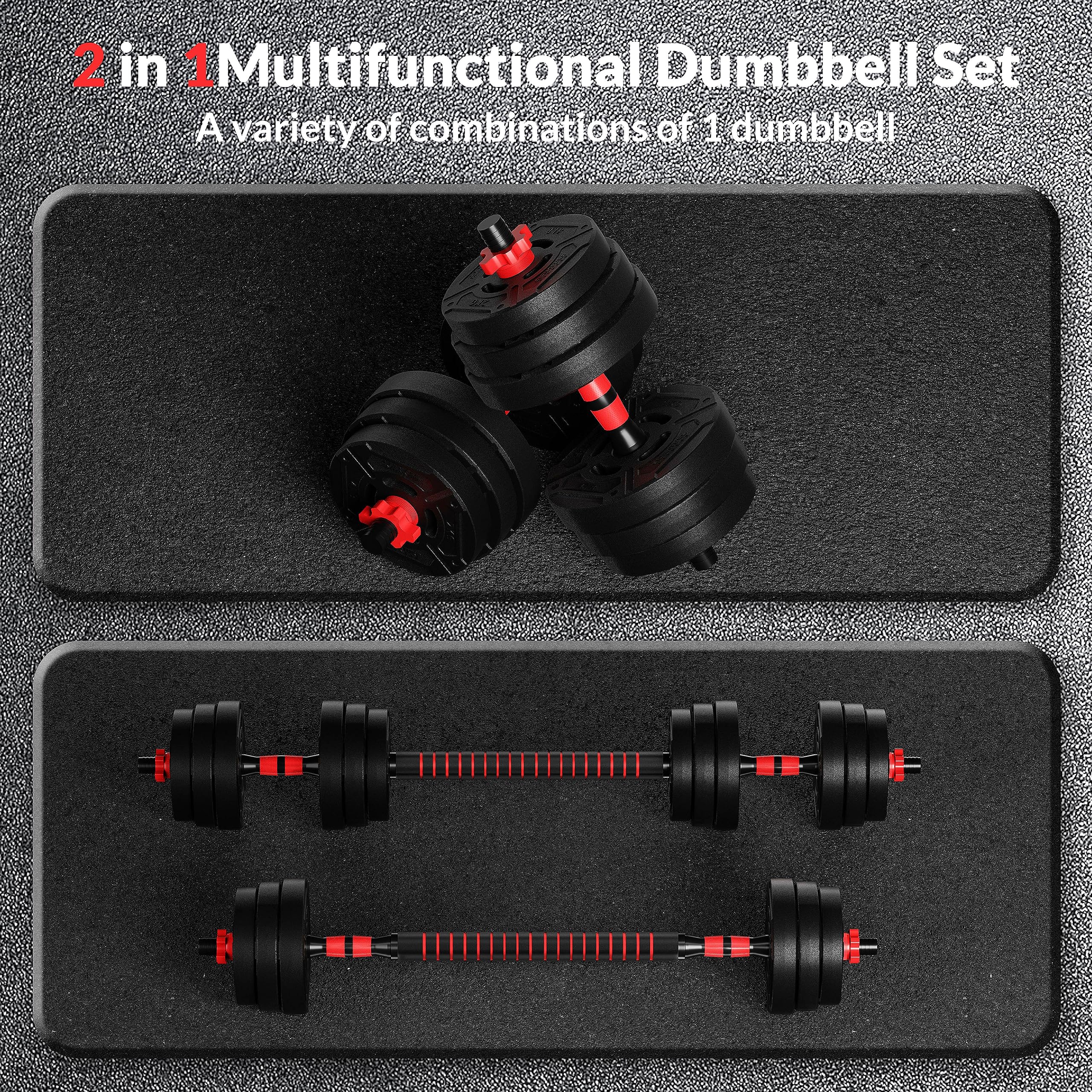 Fitvids 60Lb 2-In1 Portable Changeable Dumbbell And Barbell Kettlebell Set With Adjustable Weights