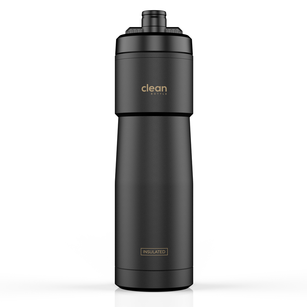 Clean Bottle Insulated Bike Water Bottle, 23 oz, Black, Easy Clean Nozzle, Squeeze Design, Model SPT23001