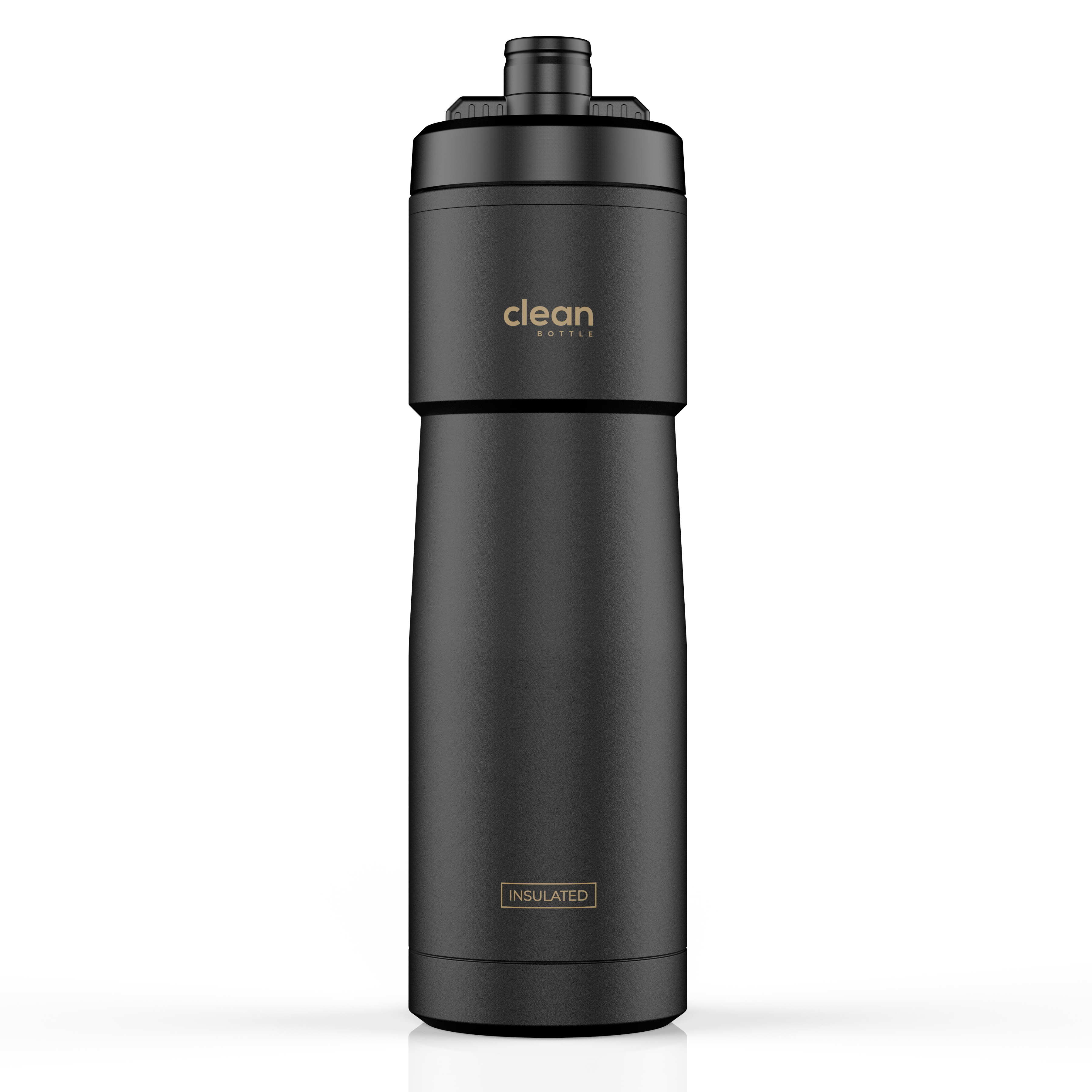 Clean Bottle Insulated Bike Water Bottle, 23 oz, Black, Easy Clean Nozzle, Squeeze Design, Model SPT23001