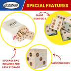 Bolaball Giant Wooden Yard Dice Set - 3.5" Medium Brown Dice with Carry Bag for Outdoor Games, BBQ, and Parties