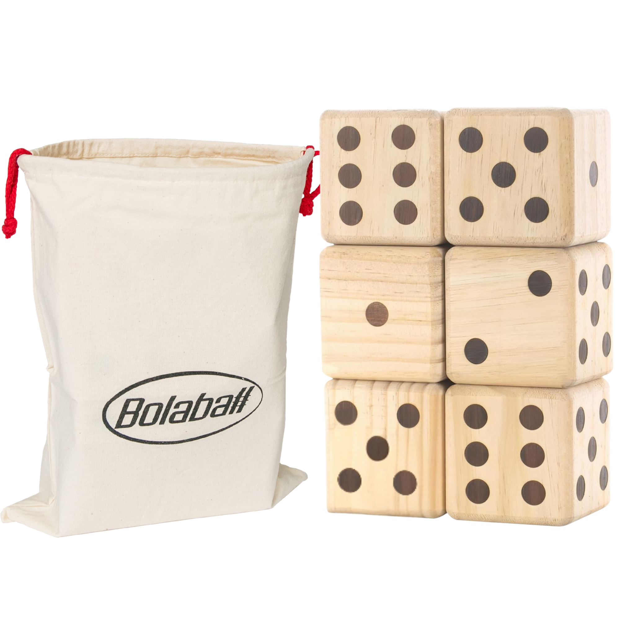 Bolaball Giant Wooden Yard Dice Set - 3.5" Medium Brown Dice with Carry Bag for Outdoor Games, BBQ, and Parties