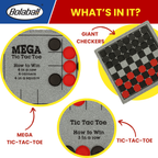 Bolaball 3-in-1 Giant Checkers & Tic Tac Toe Game, Reversible 26"x26" Carpet, Multi-Color, Indoor/Outdoor, Model 317587-1