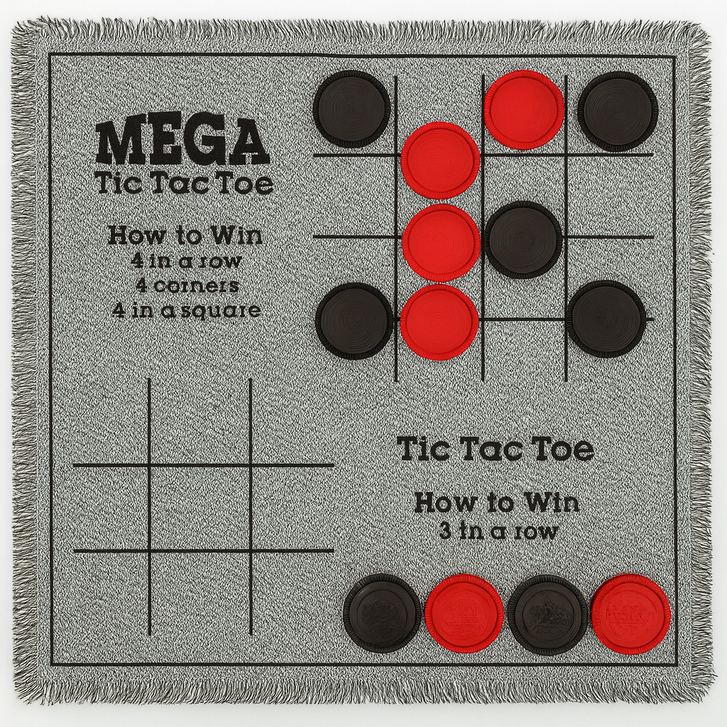 Bolaball 3-in-1 Giant Checkers & Tic Tac Toe Game, Reversible 26"x26" Carpet, Multi-Color, Indoor/Outdoor, Model 317587-1