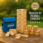 Bolaball Giant Outdoor Game Set - 45 Tumbling Blocks, 28 Dominoes, 6 Dice, Wood, X-Large, Family Fun