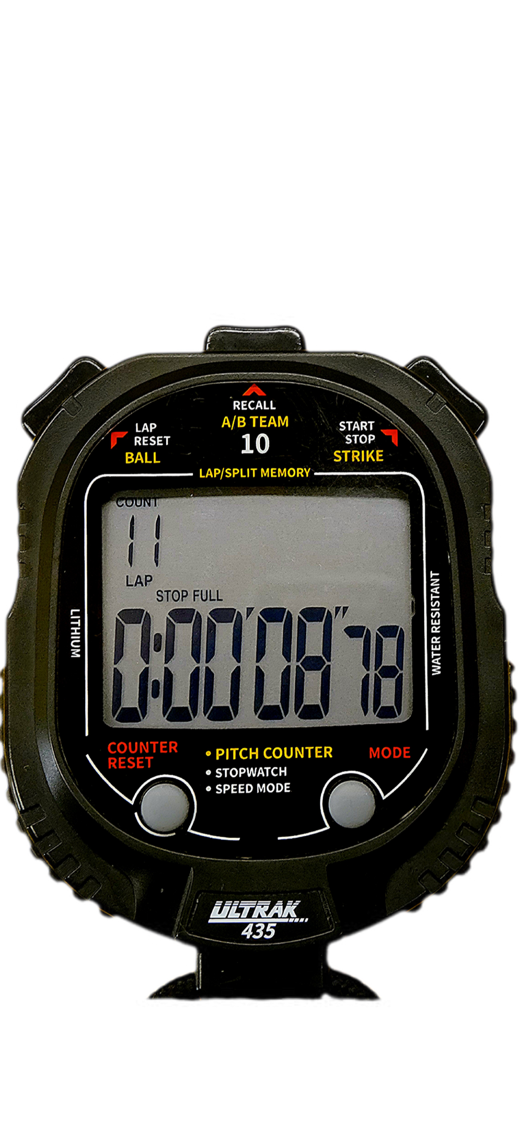 ULTRAK 435 Pitch Counter With Strike Percentage & Pitch Speed Monitor - 10 Memory Stopwatch